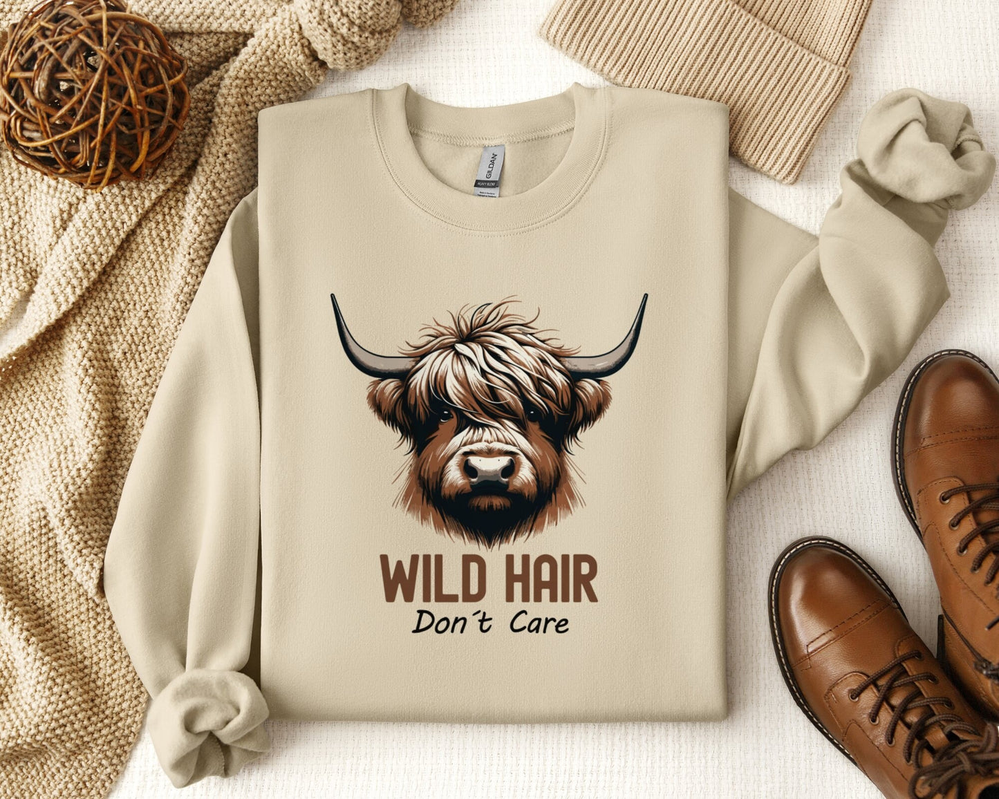 Highland Cow Sweatshirt Cute Gift for Cow Lovers Cozy Farm Life Sweater Wild Hair Dont Care Womens Birthday Gift Adorable Cow T Shirt Sweatshirt – Feel-Good Design · Perfect For Daily Wear