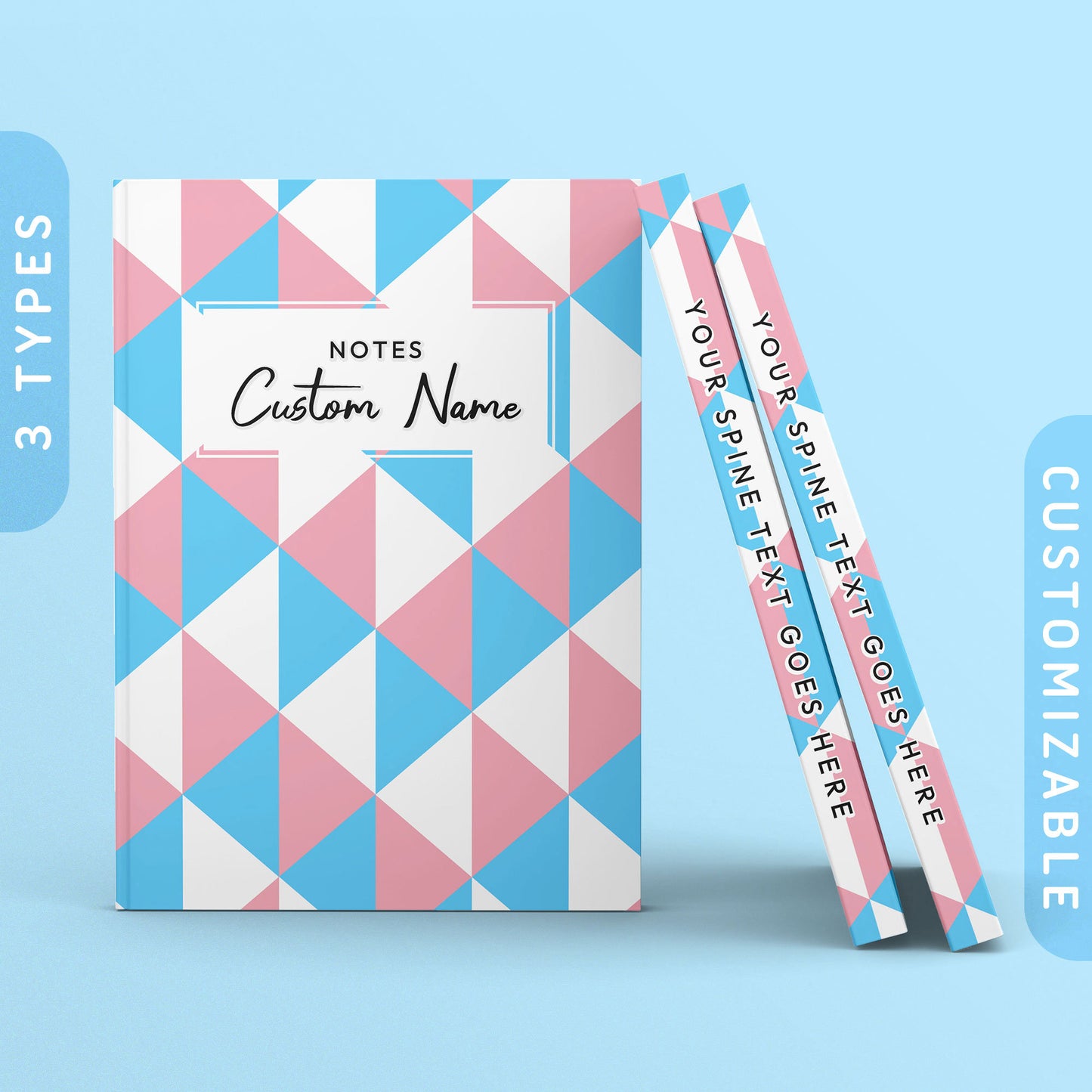 Personalized Subtle Trans Pride Triangles Journal Customizable Hardcover Notebook Custom Name Text LGBTQ Transgender Flag Journal Graphic Tee – Everyday Comfort · Must-Have Style