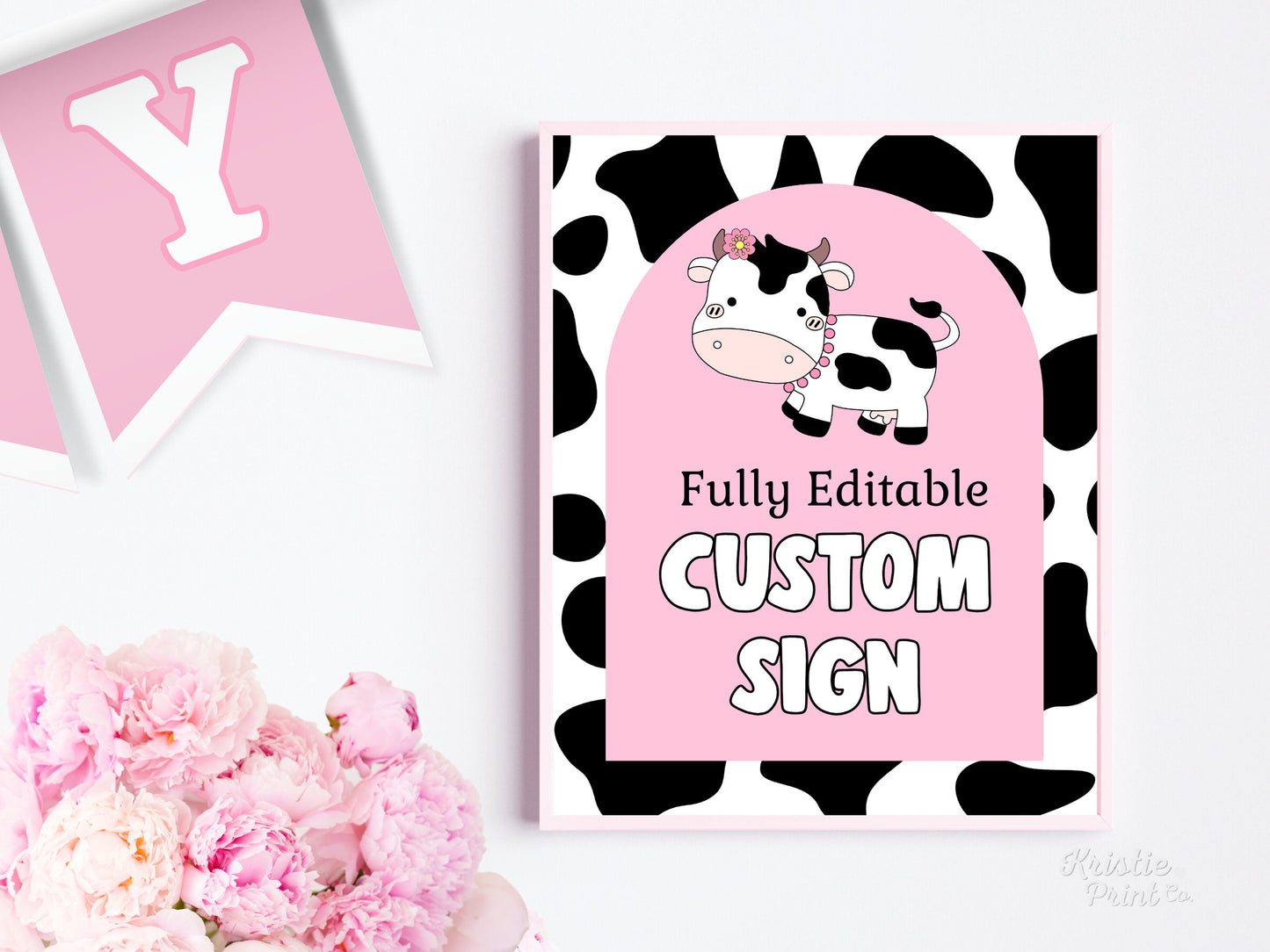 Custom Sign Template Editable Table Sign Cow Birthday Sign Cow Birthday Decorations Sign Kids Farm Girl Birthday Decor Pink Barnyard COWB1 Graphic Tee – Everyday Comfort · Top Pick For Any Outfit