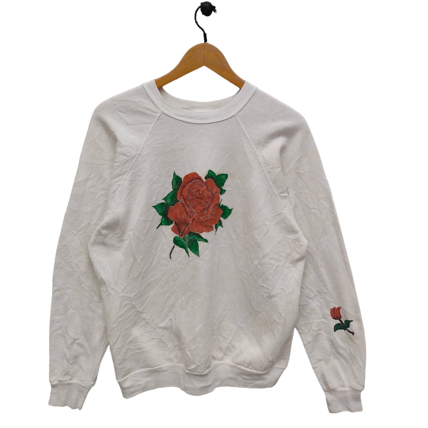 80s Rose Raglan Sweatshirt Large Vintage Tultex Floral Sweater Jumper Crewneck White Cream Sweatshirt – Warm & Stylish · High-Quality Print