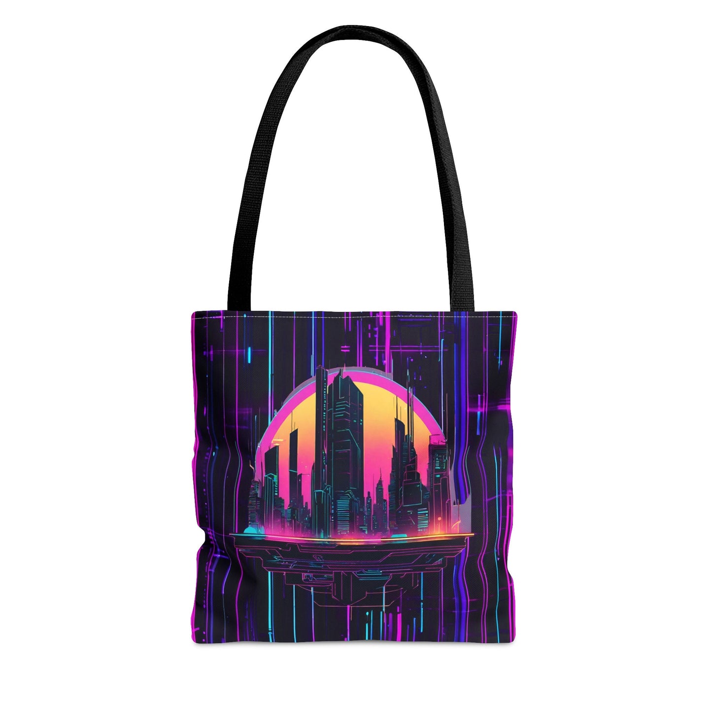 Cyber City Vibes Neon Lights All Over Print Tote Bag with Cyberpunk Cityscape Tote Bag – Aesthetic Look · High-Quality Print