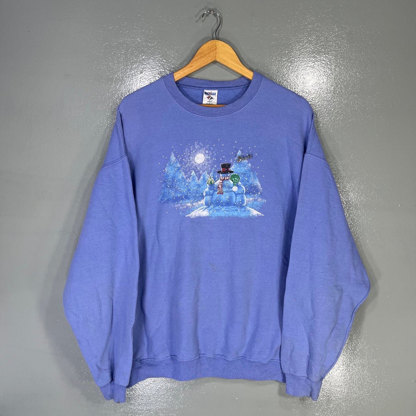 Vintage Jerzees Tag Snowman Christmas Big Logo Printed Sweatshirt Pullover Crewneck Sweater Christmas Snowman Colour Soft Blue Size X Large Sweatshirt – Aesthetic Look · Must-Have Style