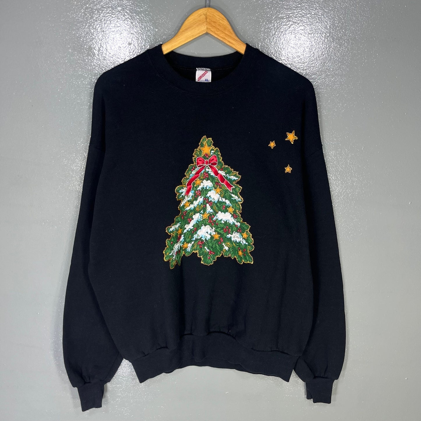 Vintage Jerzees Tag Christmas Tree BigLogo Printed Sweatshirt Crewneck Baggie Sweater Christmas Holiday Tree Colour Black Size X Large Sweatshirt – Bold Style · High-Quality Print