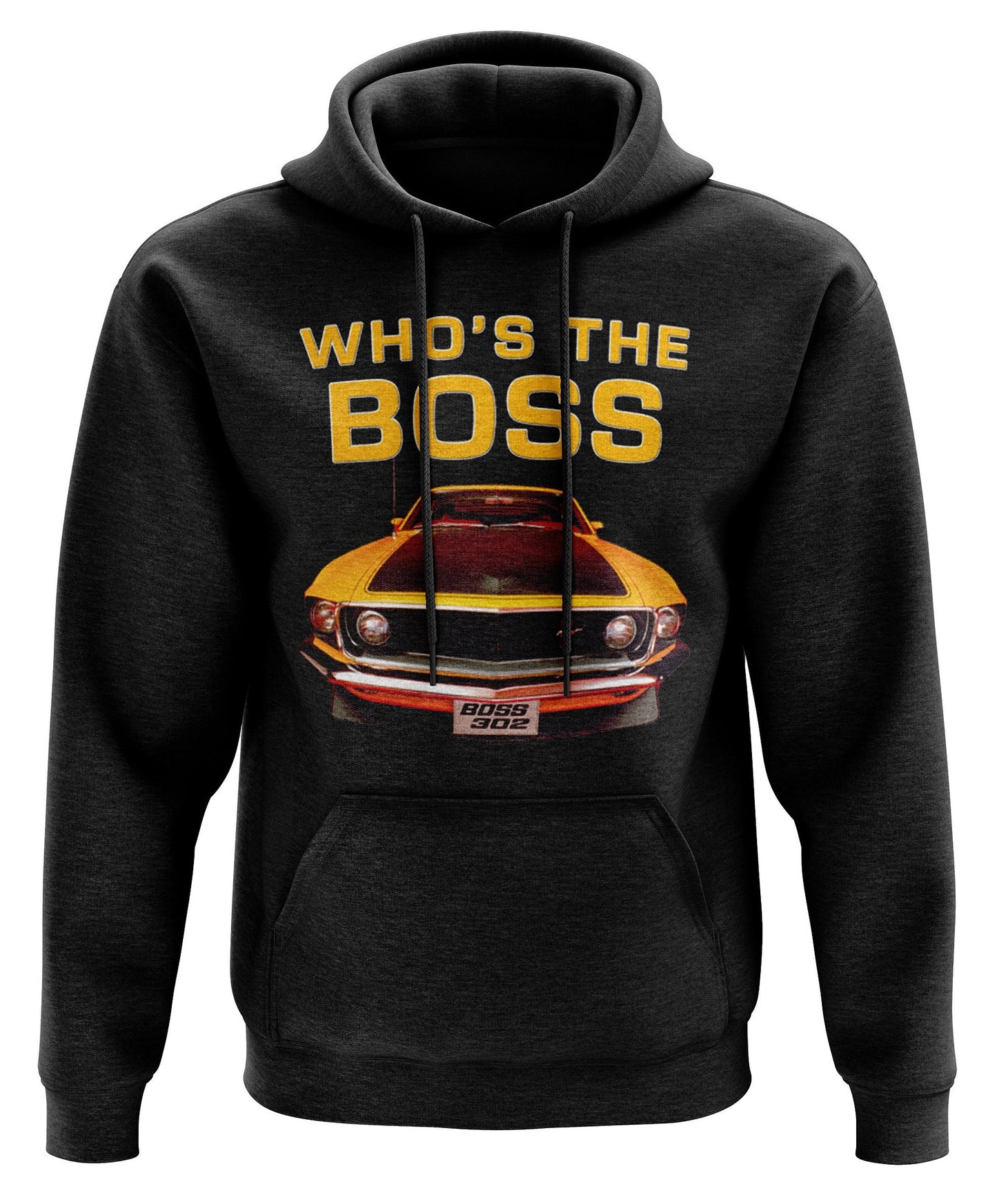 Ford Mustang Who39s the Boss 302 Hoodie Hoodie – Aesthetic Look · Trending Graphic Apparel