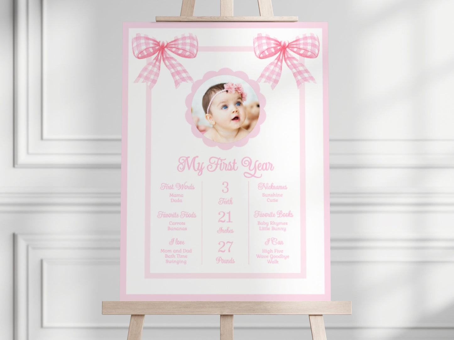 Classic Pink and White First Birthday Milestone Poster Pink Bow Birthday Pink Bow Party Girl First Birthday Pink Girl Birthday Bow PINK1 Graphic Tee – Soft Feel · Trending Graphic Apparel