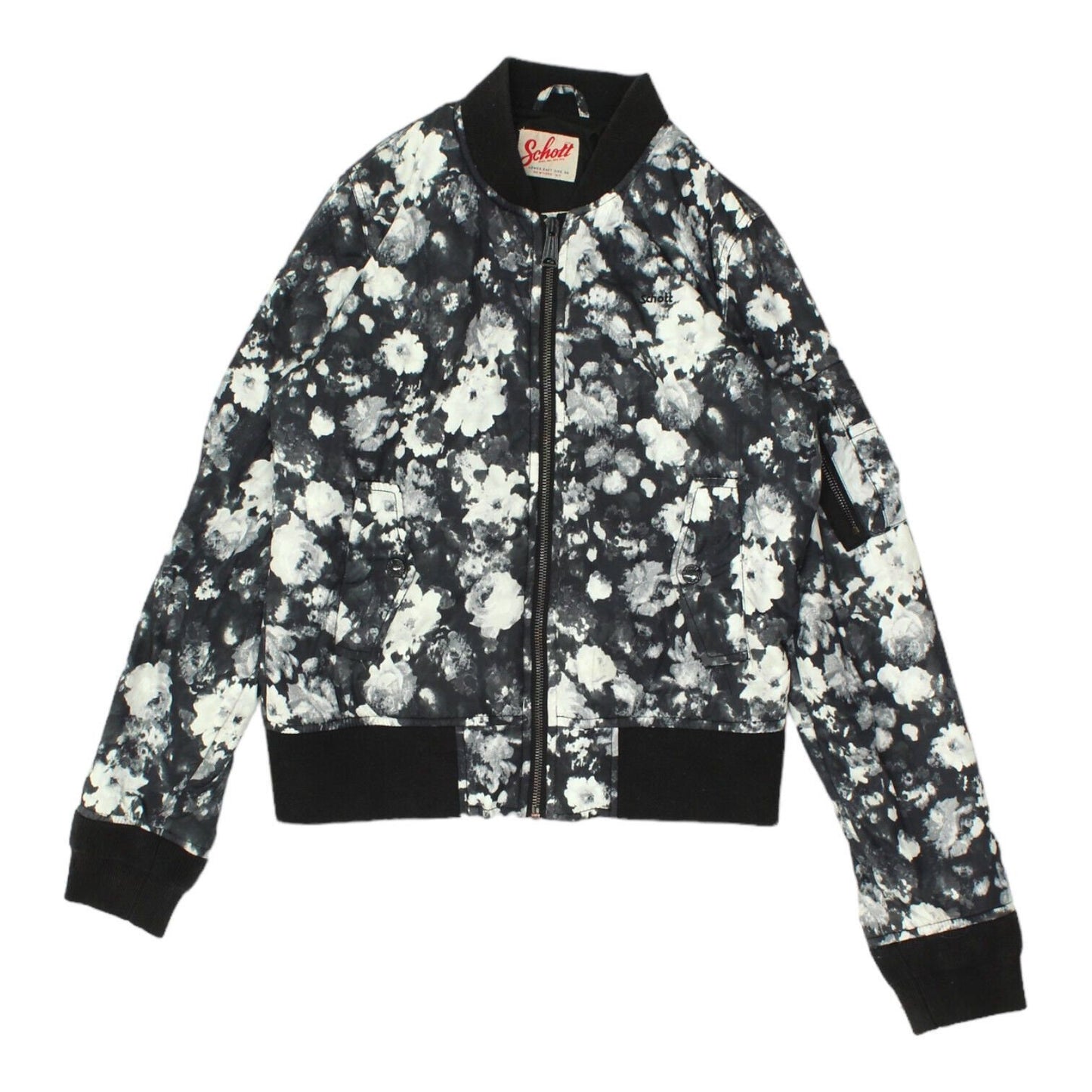 Schott Womens Black White Floral Paint Bomber Jacket Vintage High End Designer Graphic Tee – Warm & Stylish · Perfect For Daily Wear