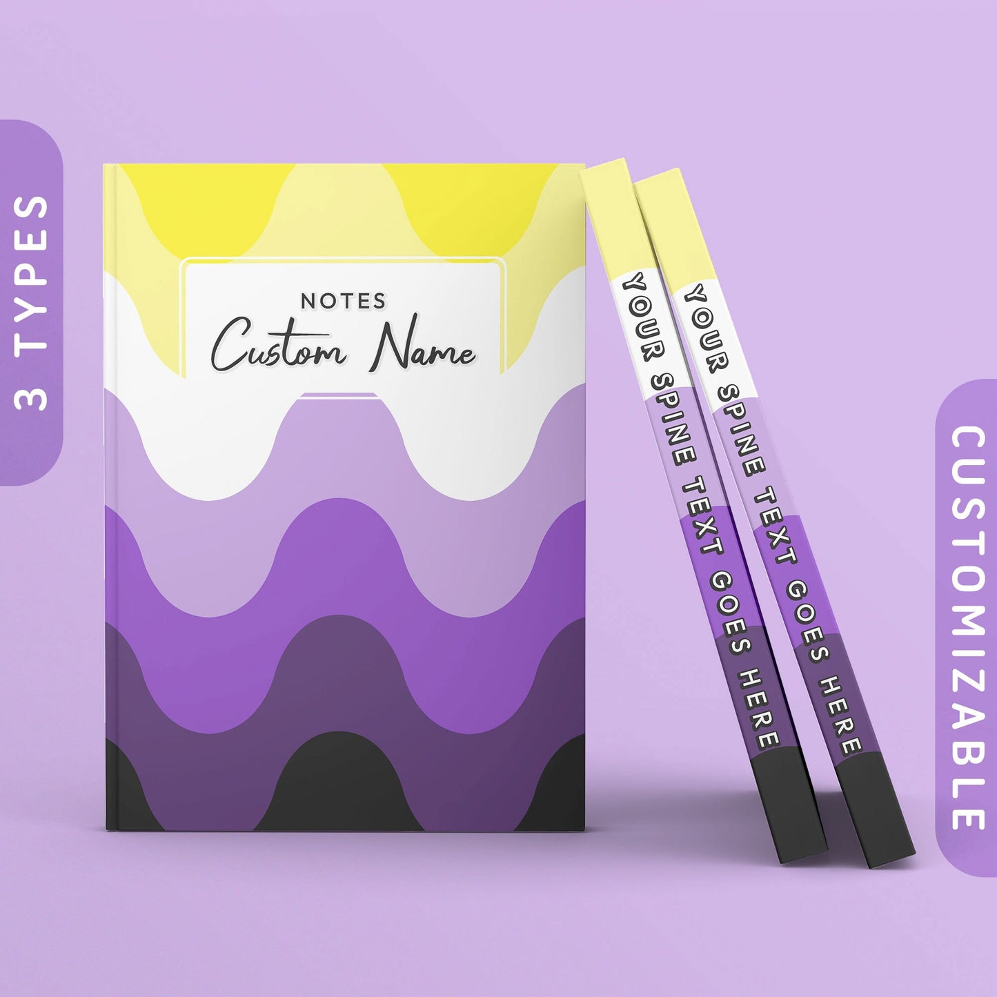 Personalized Subtle Nonbinary Pride Waves Journal Non Binary Enby Flag Sketchbook Customizable Hardcover Notebook Custom Name Text Graphic Tee – Premium Graphic · Perfect For Daily Wear