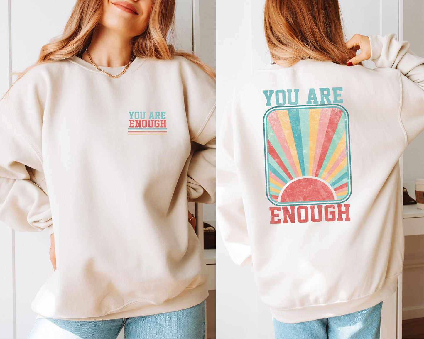 Retro You Are Enough Sweatshirt Self Love Sweatshirt Positivity Sweater Motivation Sweatshirt Inspire Sweatshirt Mental Health Hoodie Hoodie – Bold Style · Great Gift For Fans