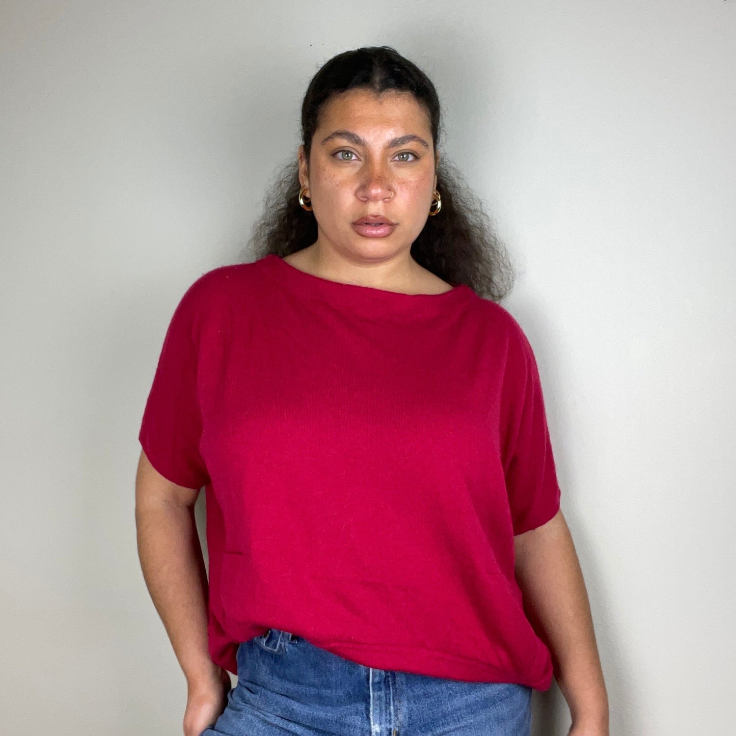 Diane von Furstenberg Cherry Red Oversize Wool and Cashmere Blend Graphic Tee – Cozy Vibes · Great Gift For Fans