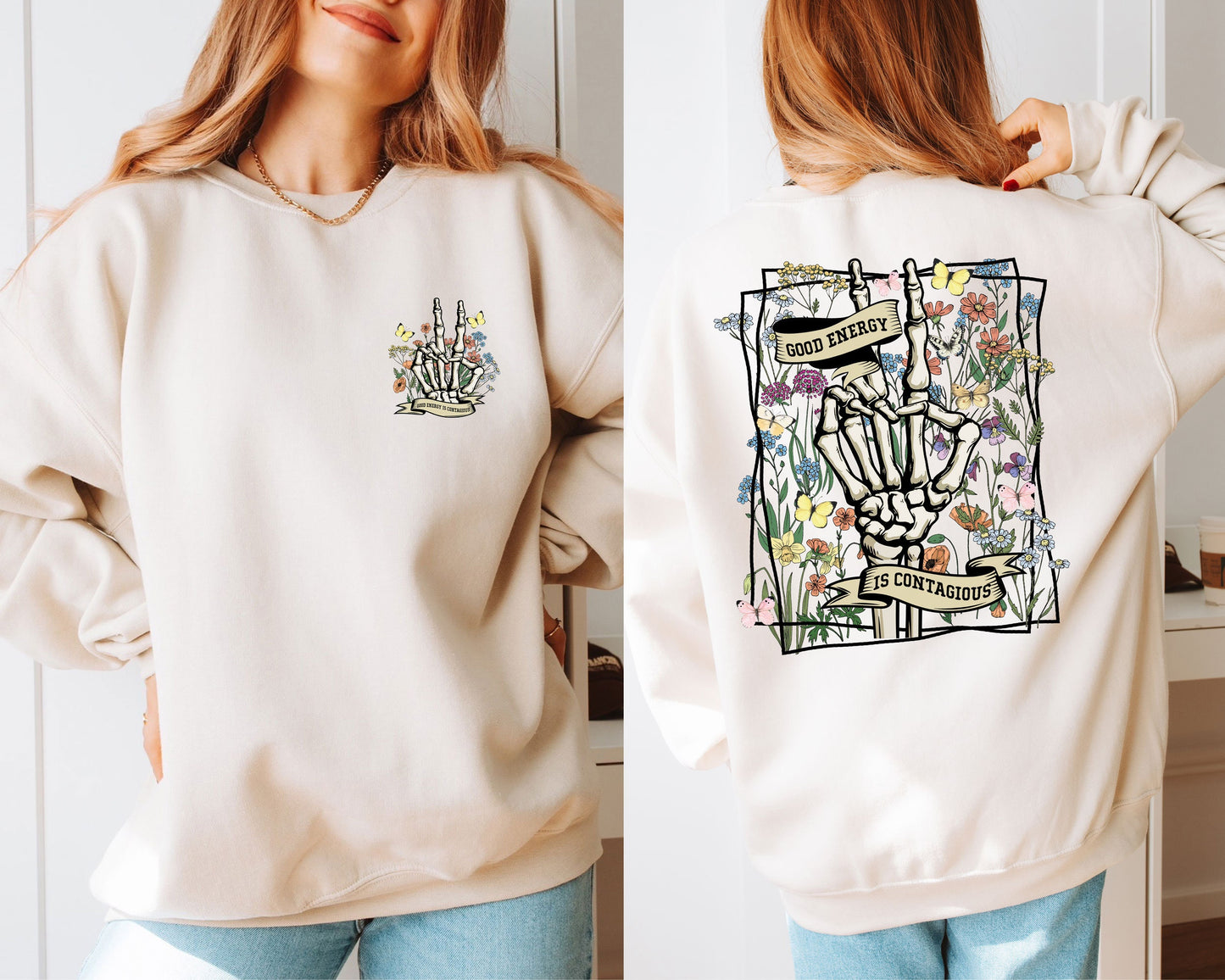 Retro Mental Health Sweatshirt Good Energy Is Contagious Mental Health Sweatshirt Mental Health Sweater Skull Skeleton Wild Flower Shirt Sweatshirt – Feel-Good Design · Top Pick For Any Outfit