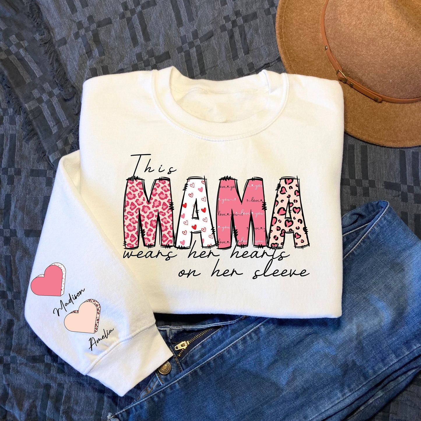 Custom Mama Sweatshirts Personalized Gifts Mothers Day Gift Grandma Sweatshirt Custom Conversion Heart Mama Shirt Mama Wears Her Heart Sweatshirt – Feel-Good Design · Top Pick For Any Outfit