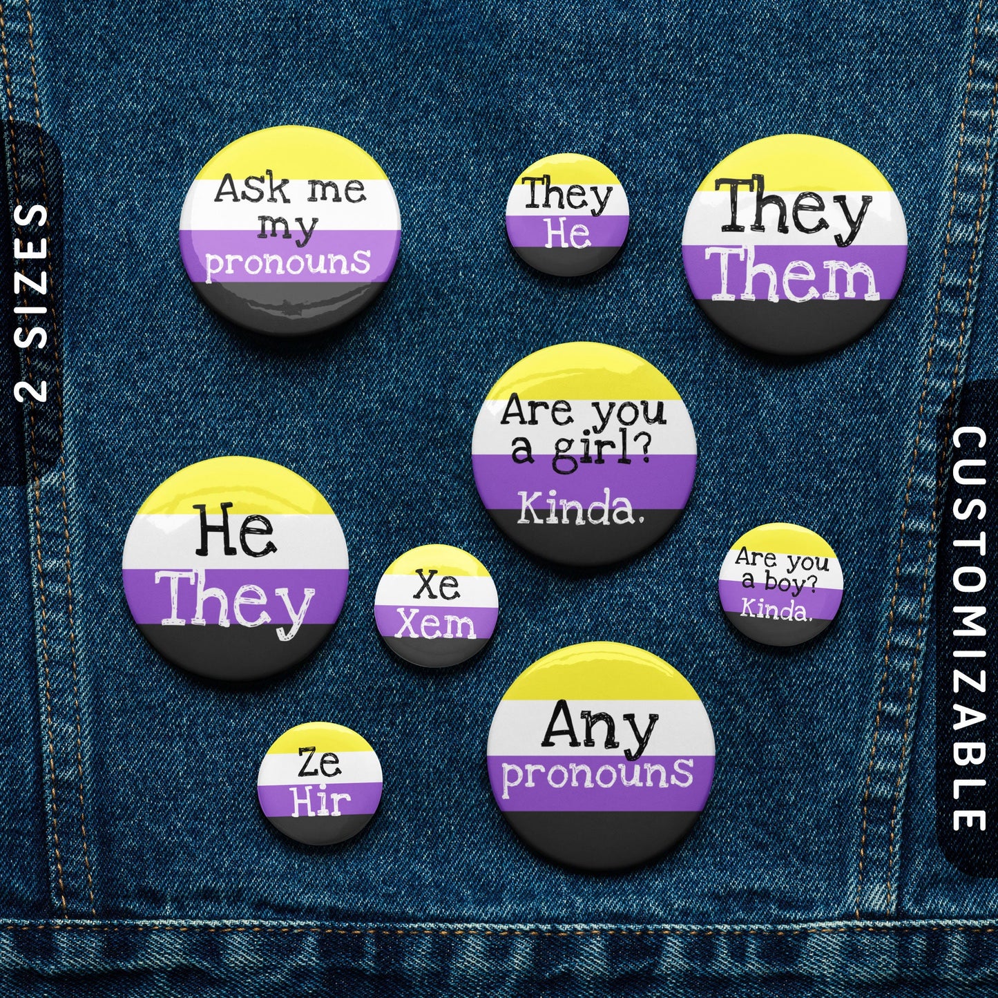 Nonbinary Pronoun Pin Buttons Enby Pride Flag Tin Pins Custom NB Pronouns TheyThem SheHer HeHim ItIts EyEm Any Pronouns Graphic Tee – Bold Style · Top Pick For Any Outfit
