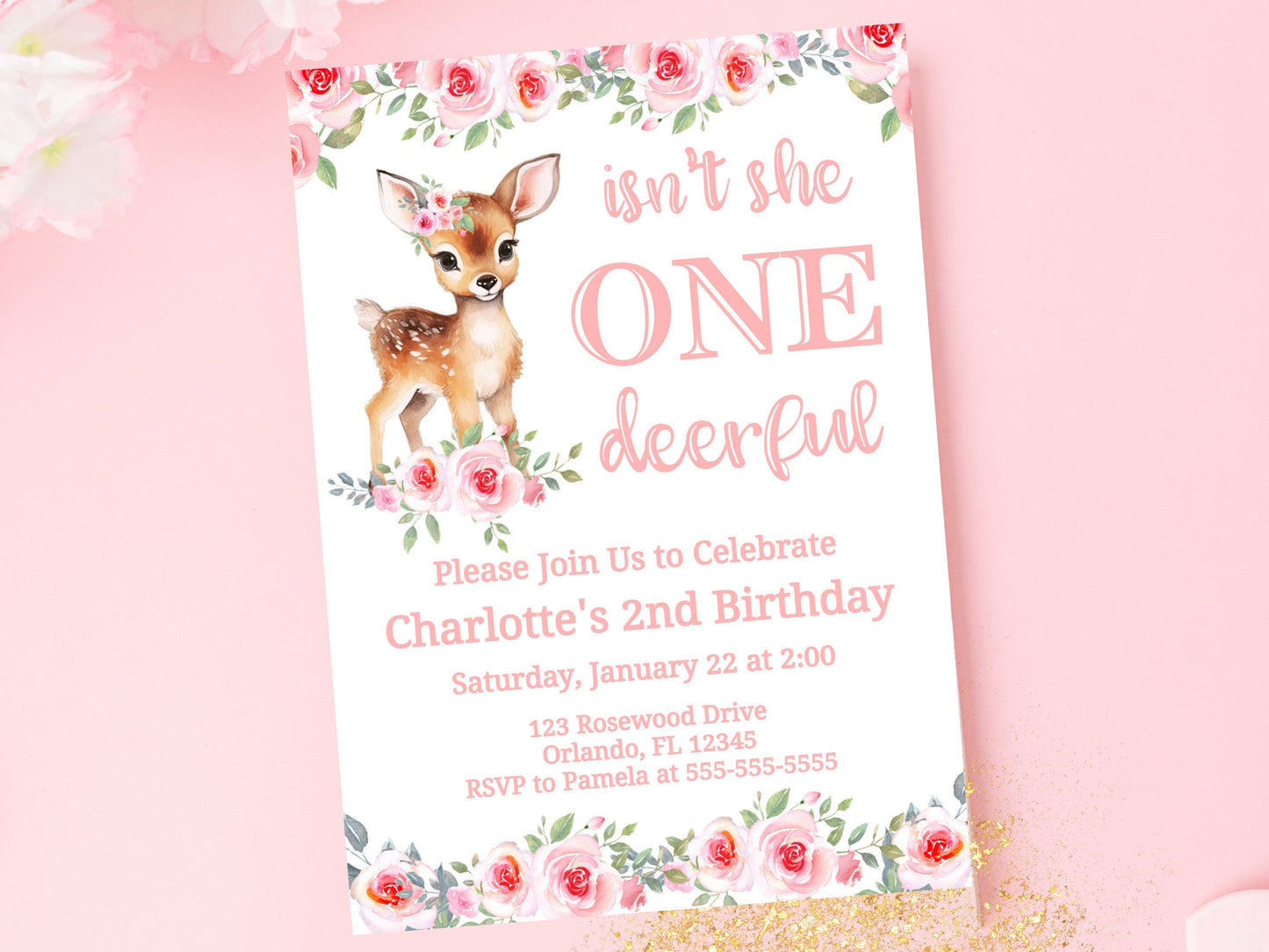 One Deer Ful Birthday Invitations Deer Birthday Invite Girl First Birthday Invite Girl 1rst Birthday Invite Girl Deer Birthday DEER1 Graphic Tee – Soft Feel · High-Quality Print
