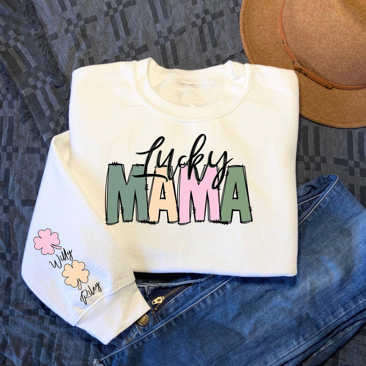 St Patricks Mama Sweatshirt with Kid Name Mama Sweatshirt For St Patrick39s Day Mama St Patricks Day Gift St Patricks Day Mom Shirt Sweatshirt – Premium Graphic · Great Gift For Fans
