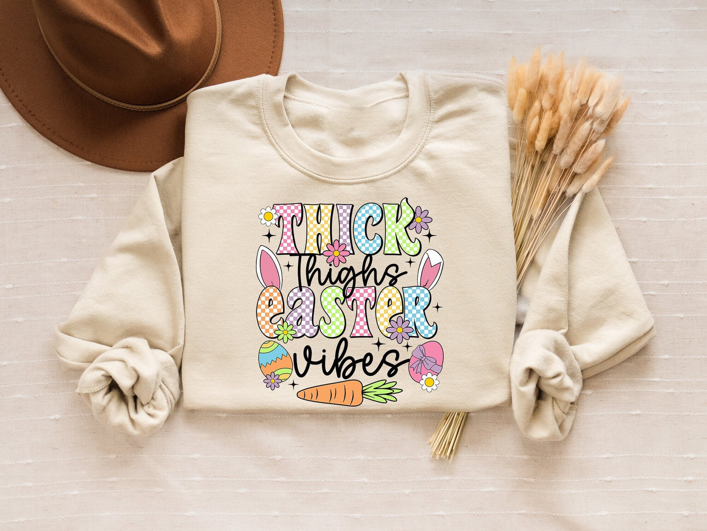 Thick Thighs Easter Vibes Sweatshirt Happy Easter Sweatshirt Thick Thighs Easter Vibes Shirt Funny Easter Sweatshirt Easter Women Shirt Sweatshirt – Fan Favorite · Trending Graphic Apparel