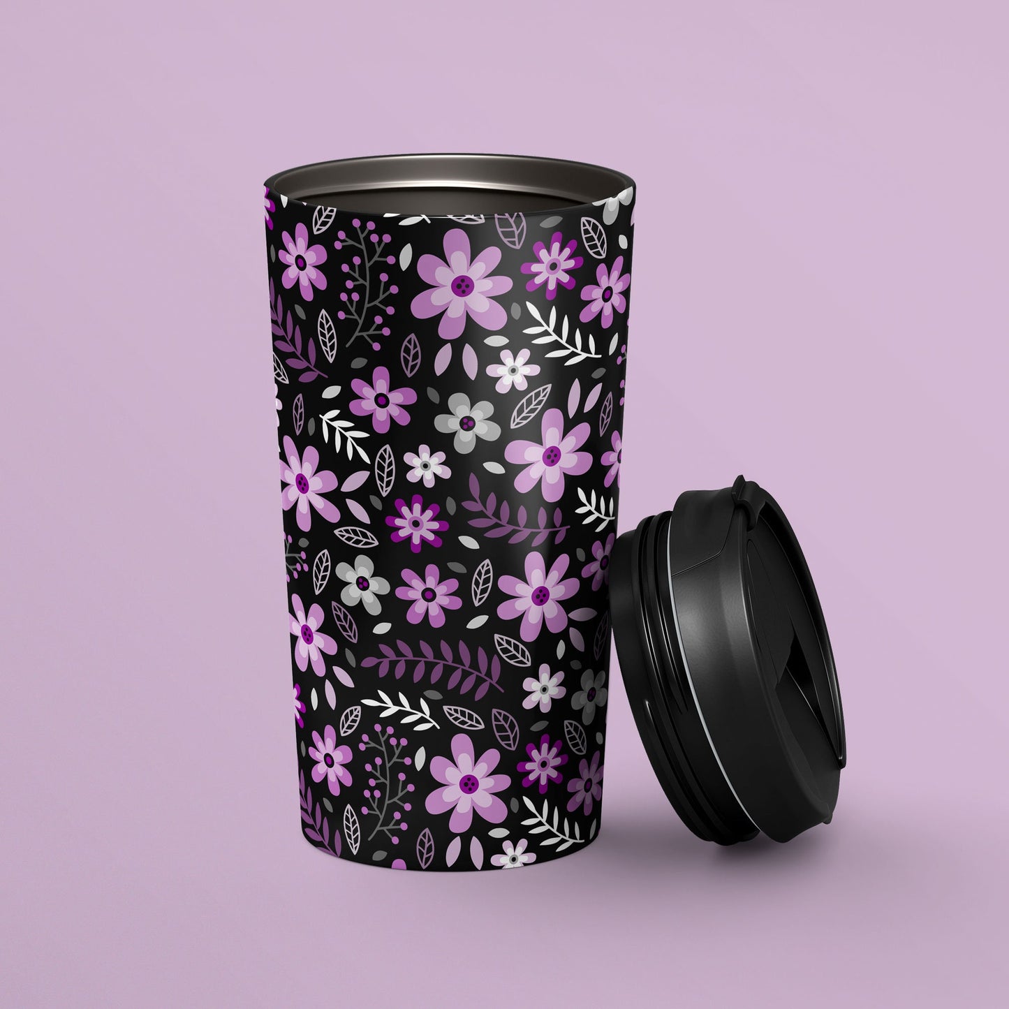 Subtle Asexual Pride Flowers Travel Mug Stainless Steel Asexual Tumbler Ace Pride Flag To Go Cup Insulated LGBTQIA Thermos Graphic Tee – Warm & Stylish · Top Pick For Any Outfit