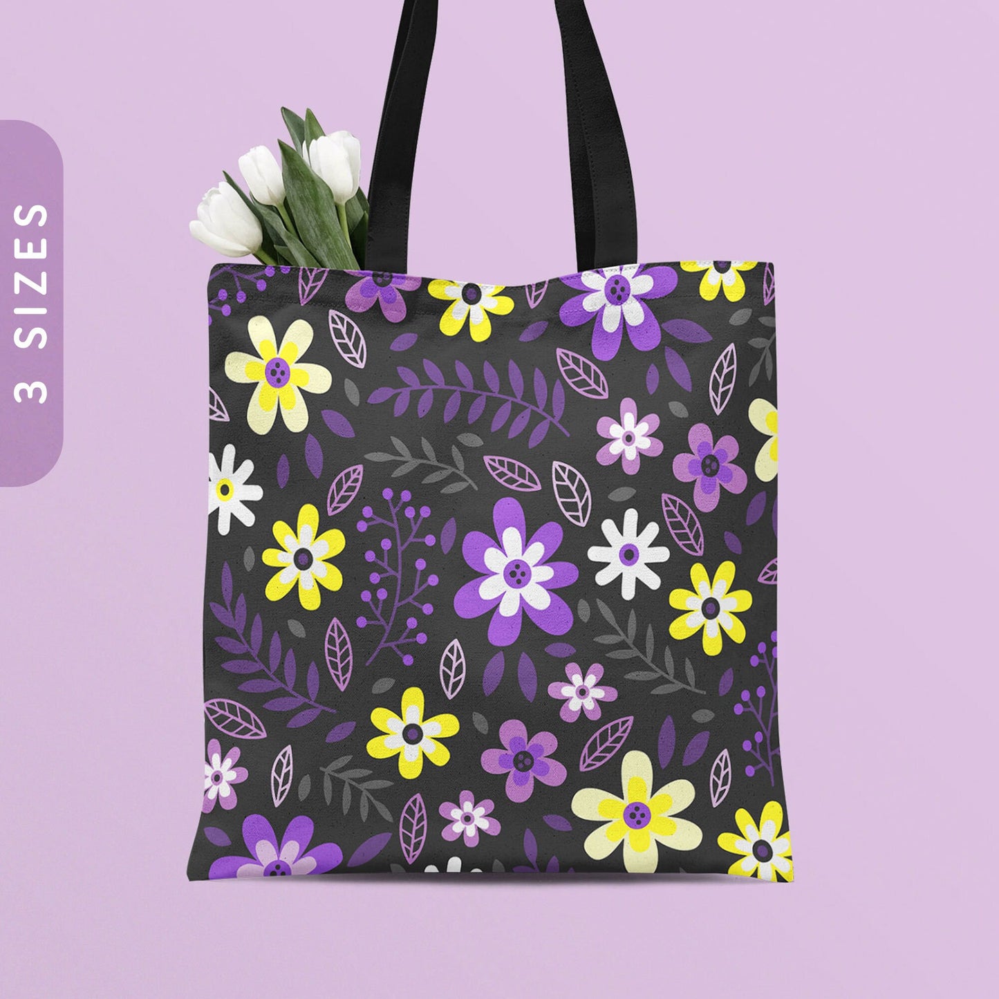 Subtle Nonbinary Pride Flowers Tote Bag All Over Print Reusable Bag LGBTQ Pride Shoulder Bag Enby Pride Flag Shopping Bag Tote Bag – Fan Favorite · Must-Have Style