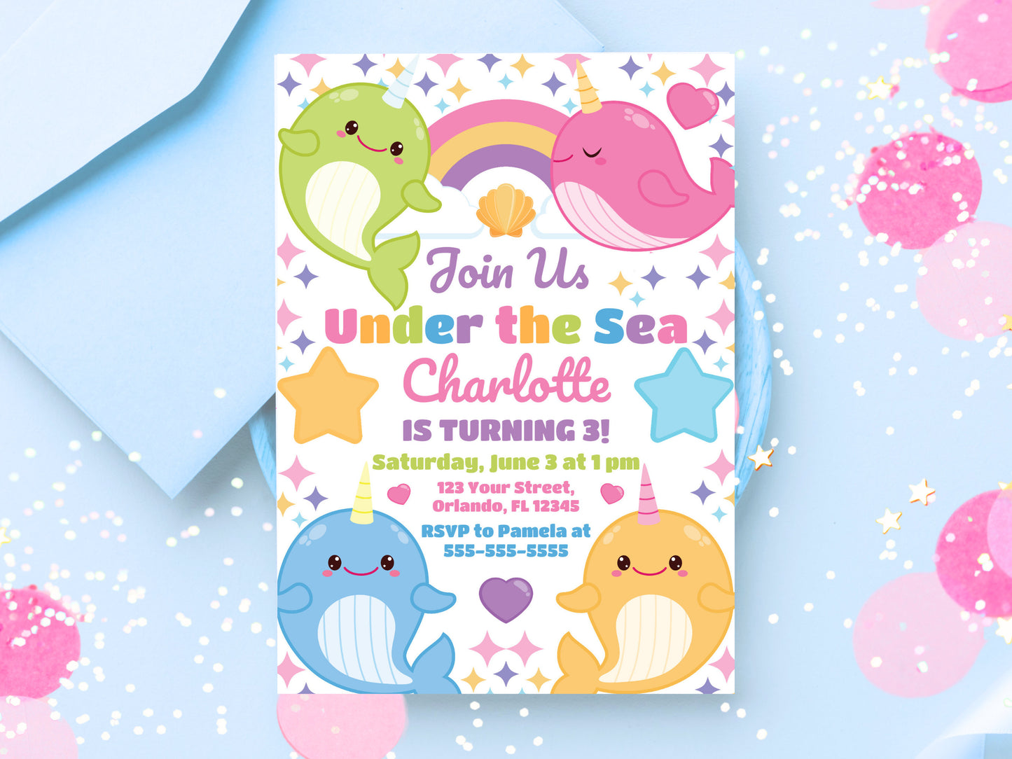 Under the Sea Three Invitation Narwhal Birthday Party Girl Editable Invitation Narwhal Party Under Sea Birthday Girl 3Rd Birthday Invite NAR Graphic Tee – Fan Favorite · Great Gift For Fans