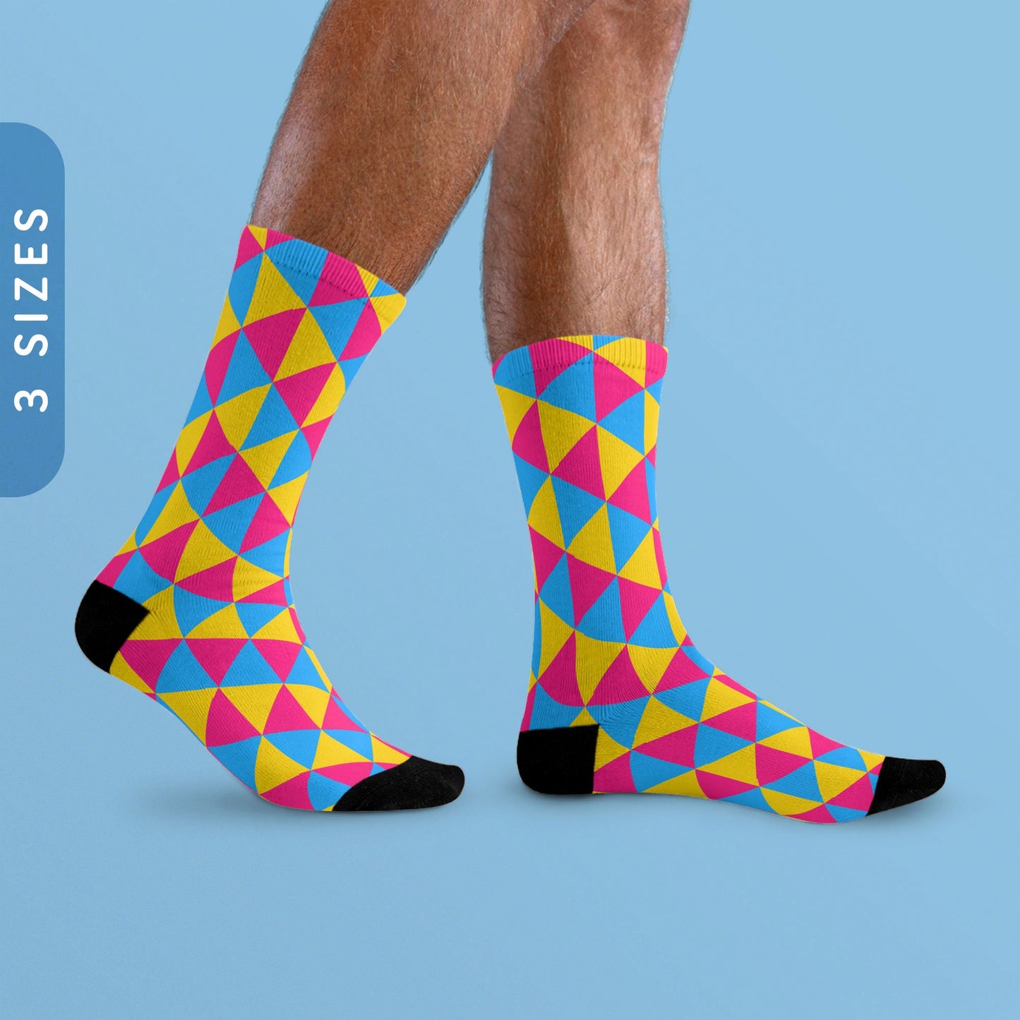 Pansexual Pride Socks Pansexual Pride Flag Triangles Sublimation Socks LGBTQ Pansexual Gift Yellow Blue Pink Crew Socks Graphic Tee – Warm & Stylish · Must-Have Style