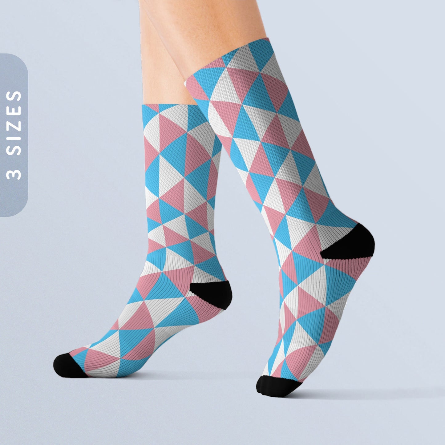 Trans Pride Socks Transgender Flag Triangles Sublimation Socks Transgender Socks LGBTQ Trans FTM MTF Gift Trans Crew Socks Graphic Tee – Soft Feel · High-Quality Print