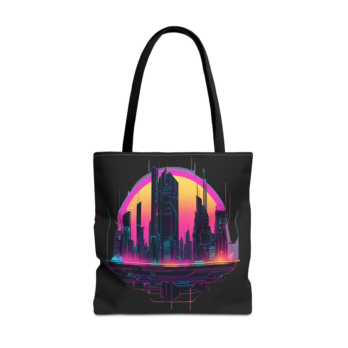 Cyberpunk City Landscape AOP Tote Bag 3 sizes 5 color handle options Tote Bag – Bold Style · High-Quality Print
