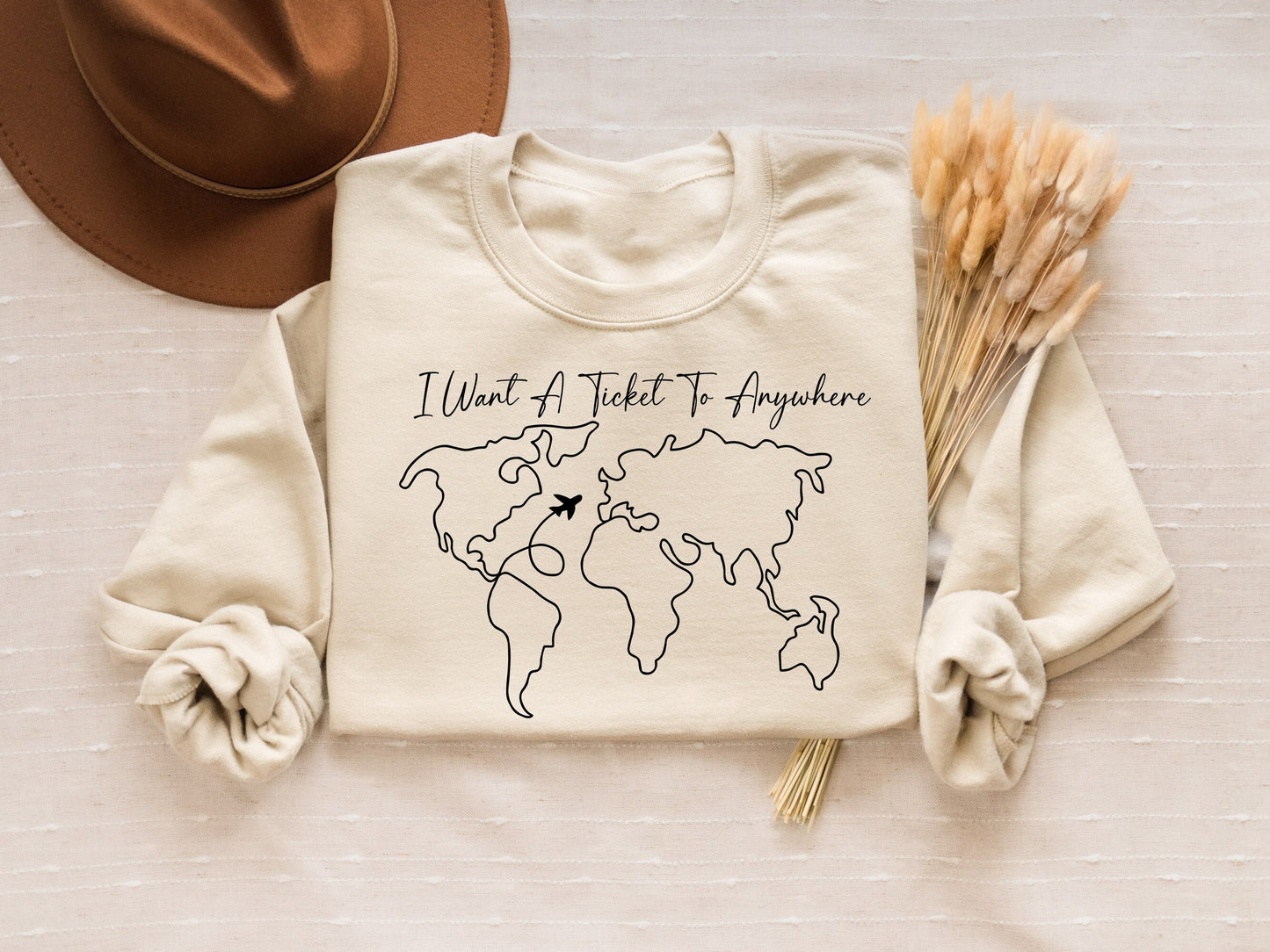 I Want A Ticket To Anywhere Shirt Gift for Traveler World Traveler ShirtTraveler Gift Traveler ShirtAdventure SweaterTravel Sweatshirt Sweatshirt – Aesthetic Look · Perfect For Daily Wear