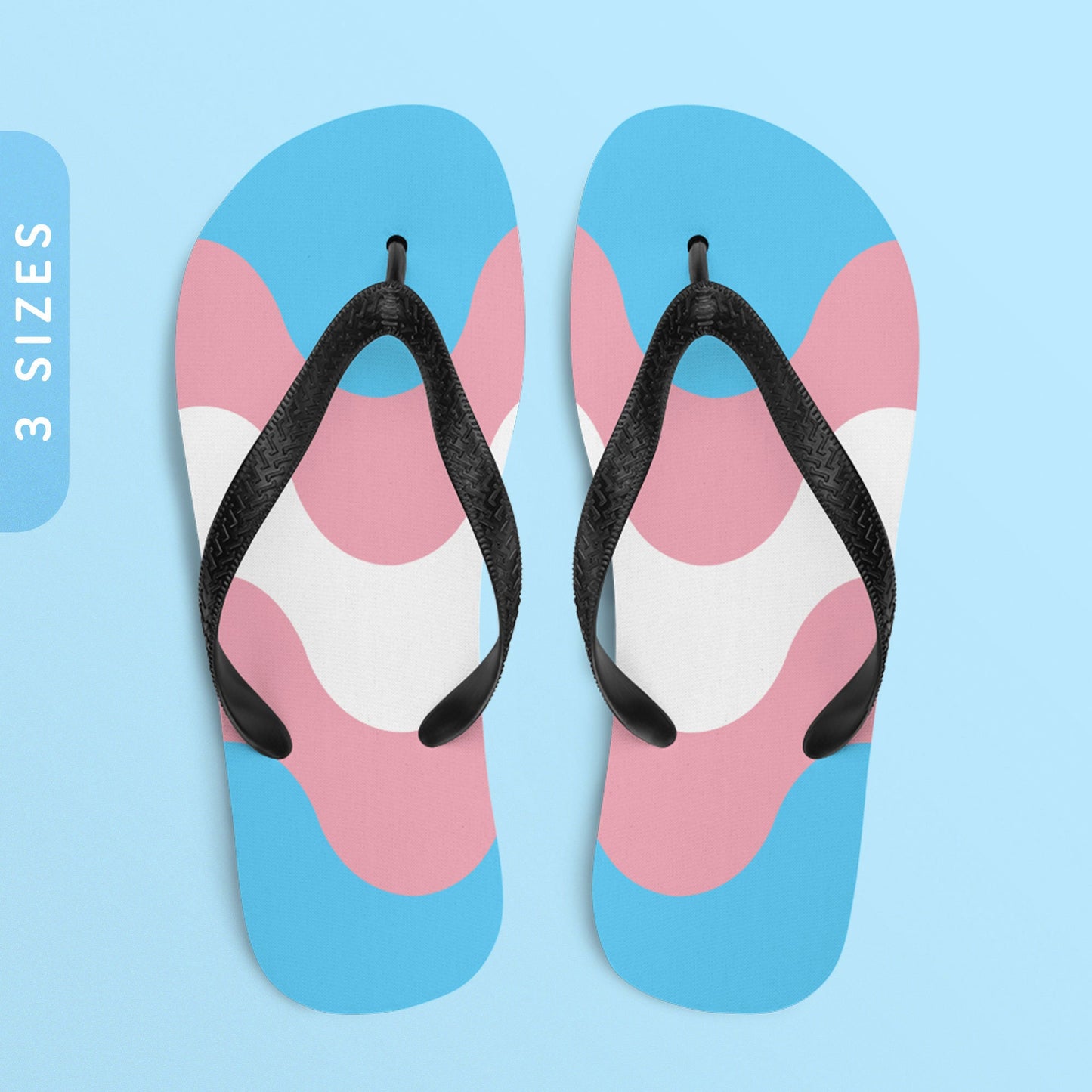 Subtle Trans Pride Waves Flip Flops All Over Print Beach Sandals Trans Pride Flag Color Flip Flops Transgender Flag Flip Flops Graphic Tee – Soft Feel · Must-Have Style