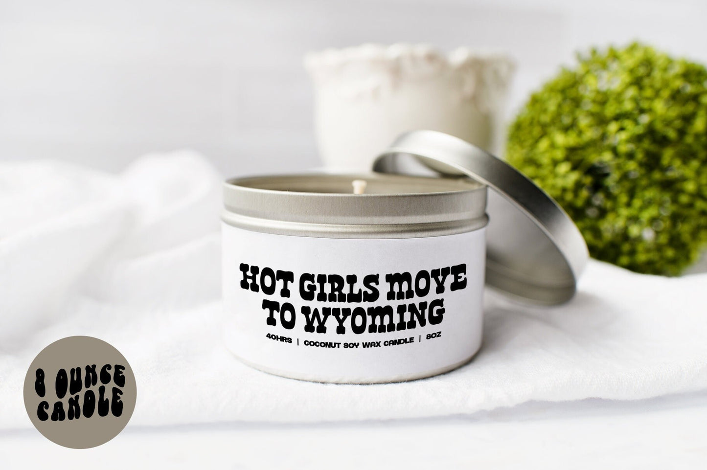 Wyoming Moving Away Candle Gifts Tin Coconut Soy Wax Scented Aromatherapy Vanilla Coffee Home Office Decor Graphic Tee – Feel-Good Design · Must-Have Style