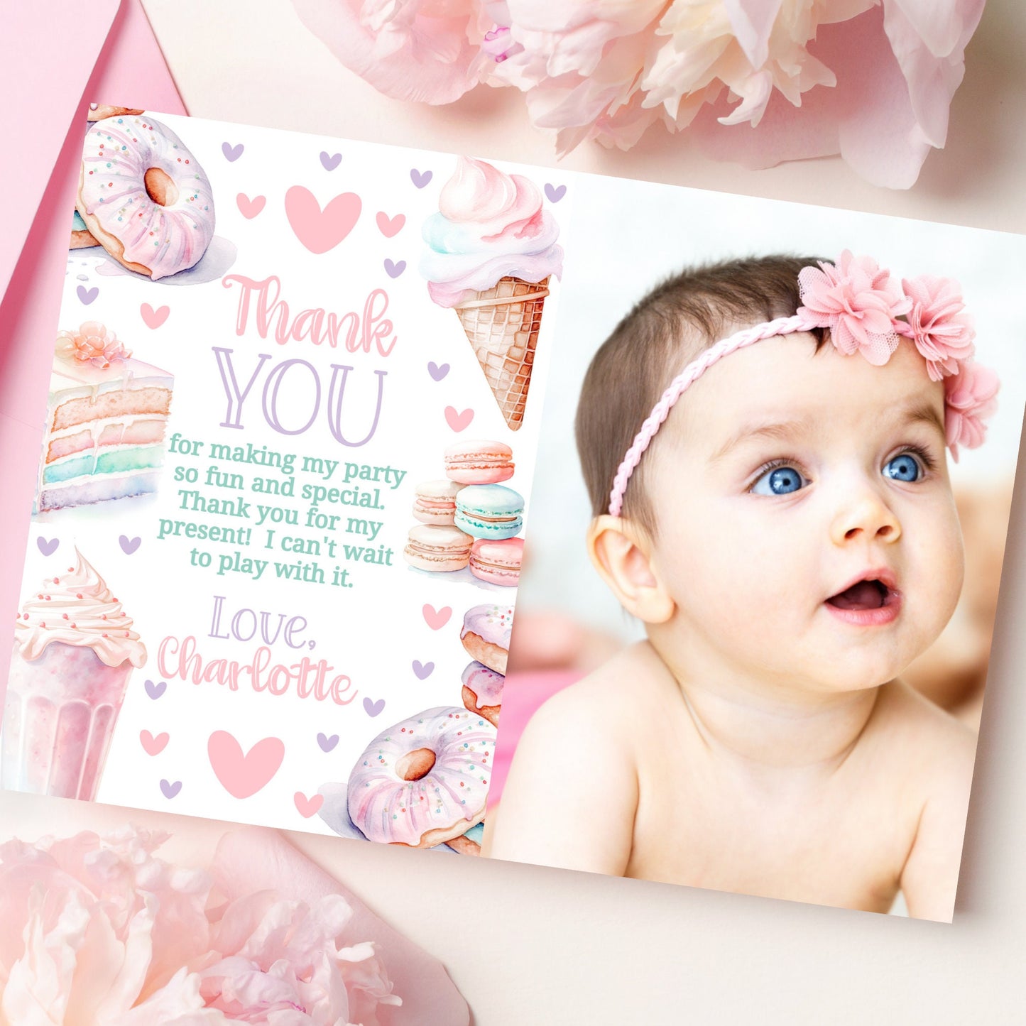 Sweet One Thank You Card Sweet One Birthday Thank You Note Photo Thank You Card Editable Thank You 1St Birthday Girl Thank You Template SWE1 Graphic Tee – Fan Favorite · Great Gift For Fans