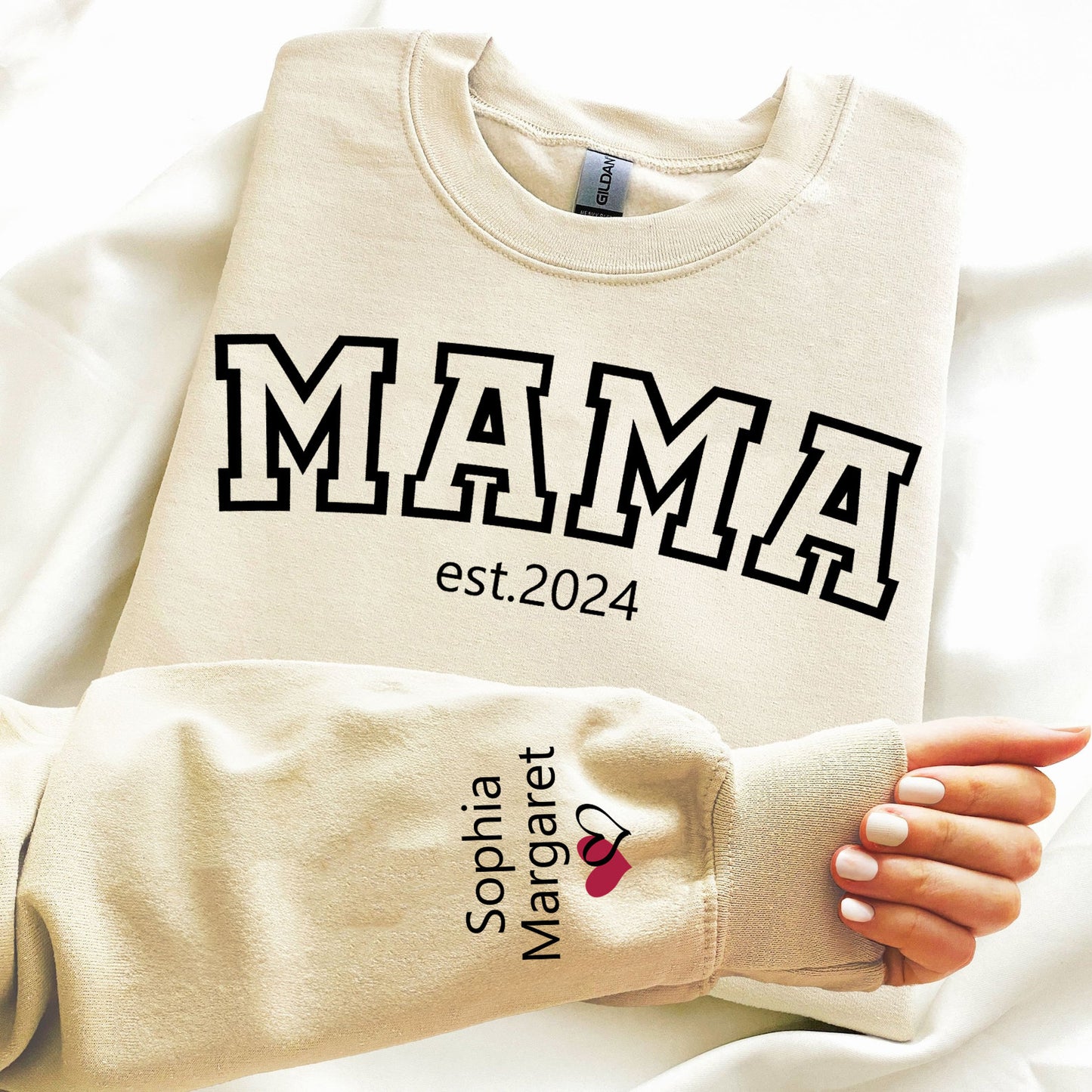Custom Mama Est Sweatshirt With Kids Name On Sleeve For Mom Sweater For Mother39s Day Personalized Mom Hoodie Mama Est Sweater New Mom Gift Hoodie – Easygoing Wear · Trending Graphic Apparel