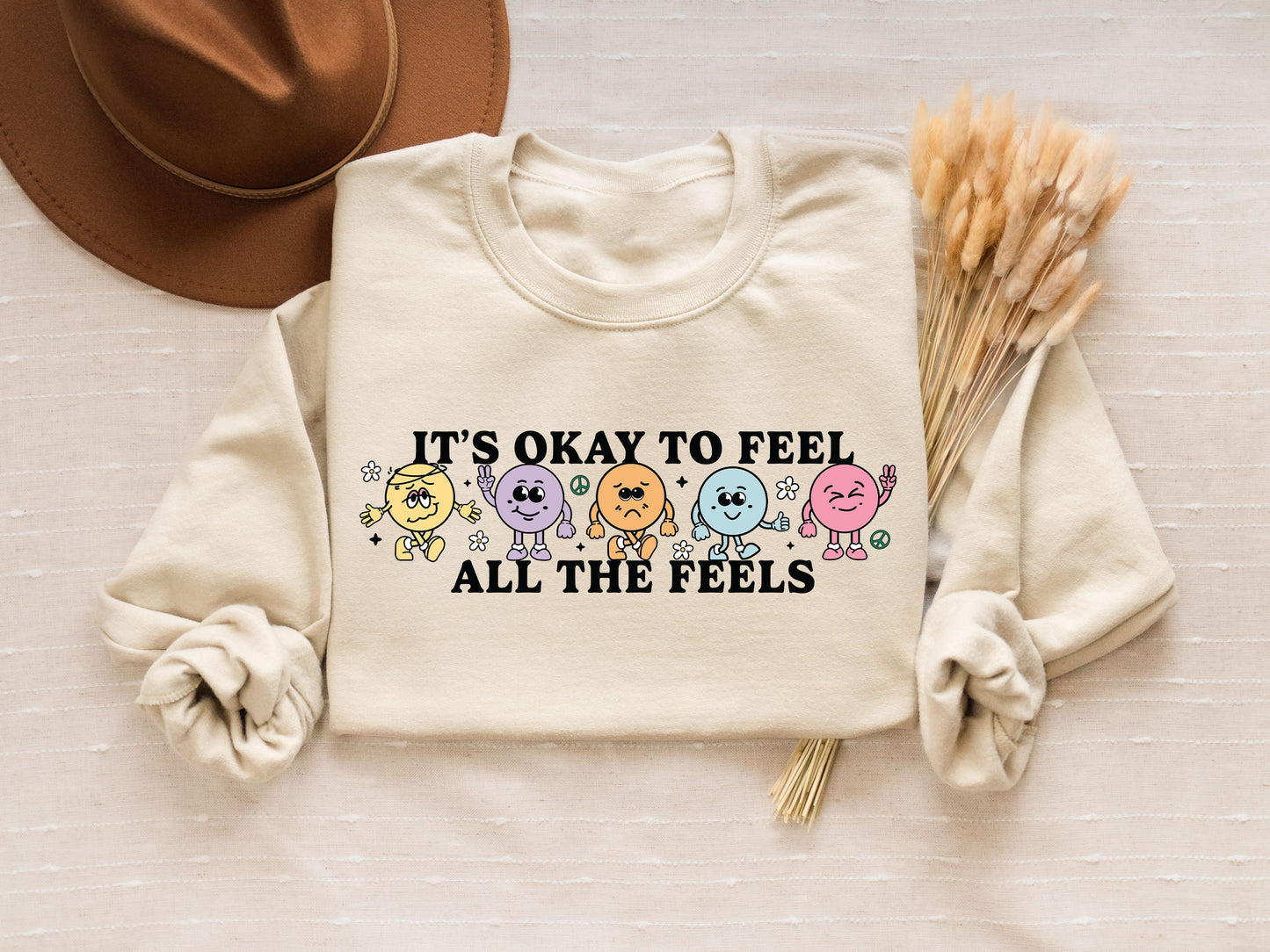 Retro Mental Health Sweatshirt It39s Ok To Feel All The Feels School Psychologist Shirt Self Love Shirt Love Yourself Counselor Teacher Sweatshirt – Fan Favorite · High-Quality Print