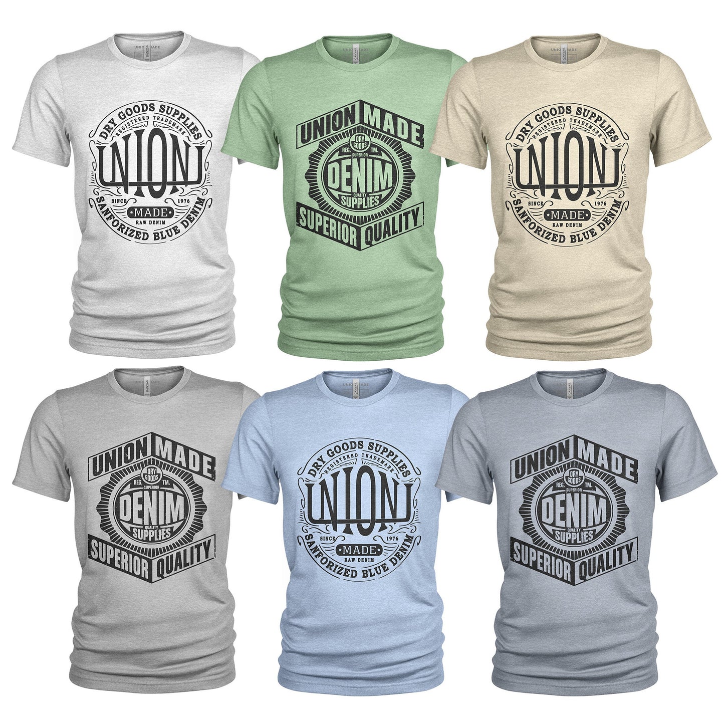 Union Made Raw Denim Men39s Casual 6 Pack Crew Neck T Shirts Graphic Tee – Soft Feel · Trending Graphic Apparel