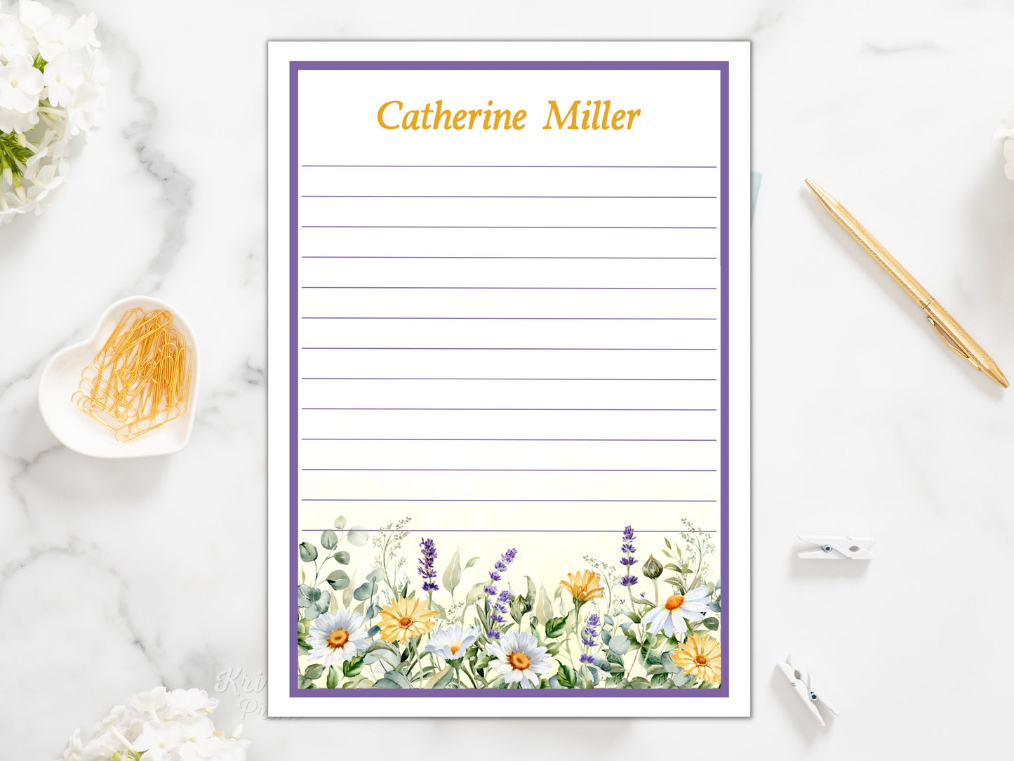 Printable Notepad Notepad Digital Download Custom Note Paper Personalized Stationery Stationery Name Wildflower Lined Paper Flower Paper Graphic Tee – Aesthetic Look · High-Quality Print