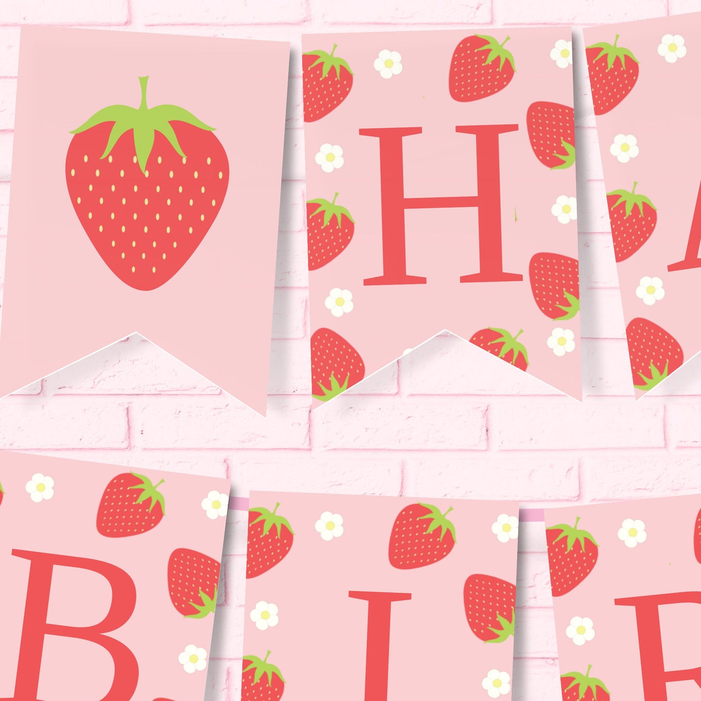 Happy Birthday Banner Strawberries Birthday Bunting Strawberry Birthday Banner Printable Strawberry Decor Berry Sweet Party Berry 1St STRAW2 Graphic Tee – Soft Feel · Perfect For Daily Wear