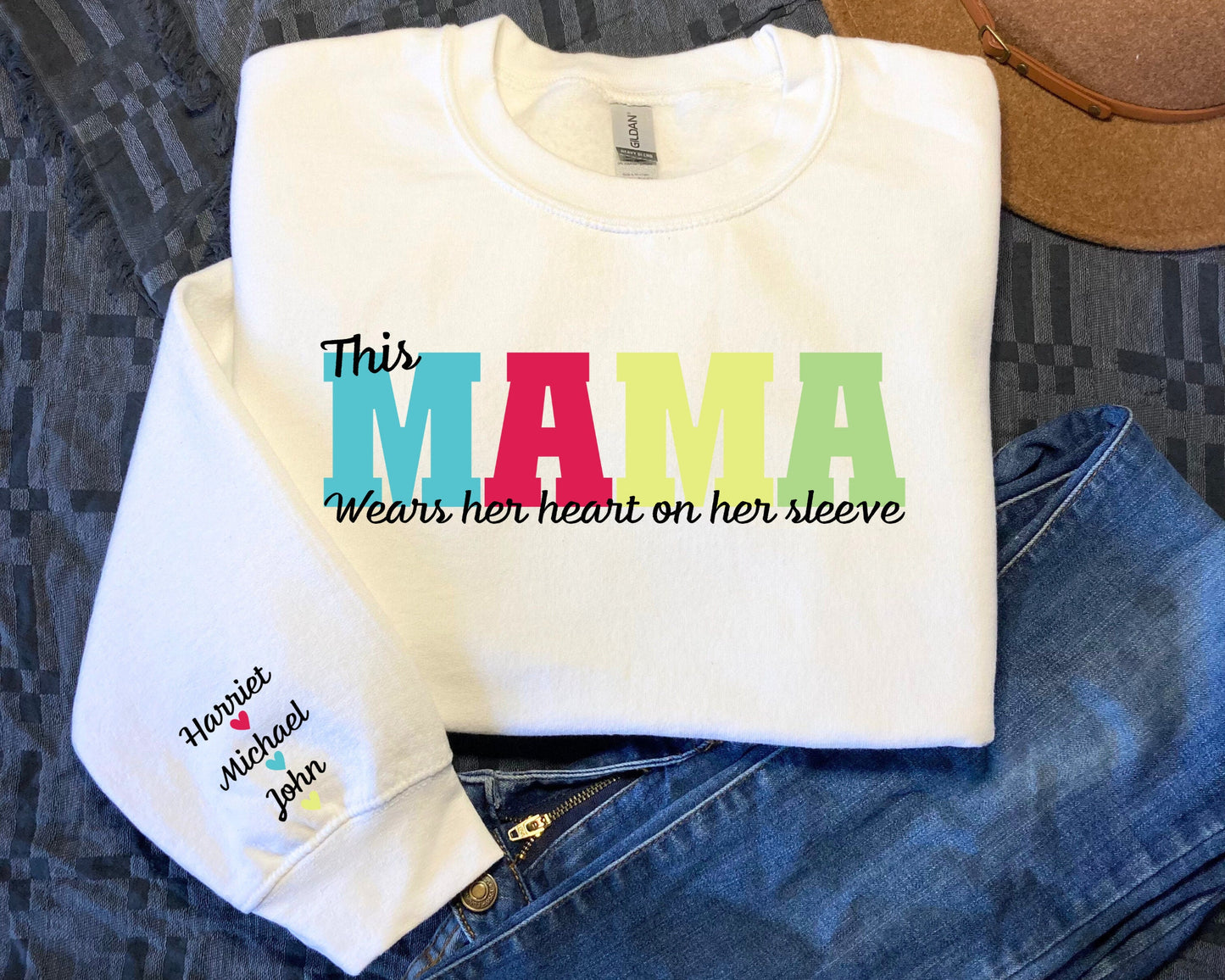 Custom Mama Sweatshirt With Kid Name On Sleeve For Mom Sweater For Mother39s Day Personalized Momma Hoodie New Mom Gift Pregnancy Reveal Hoodie – Cozy Vibes · High-Quality Print