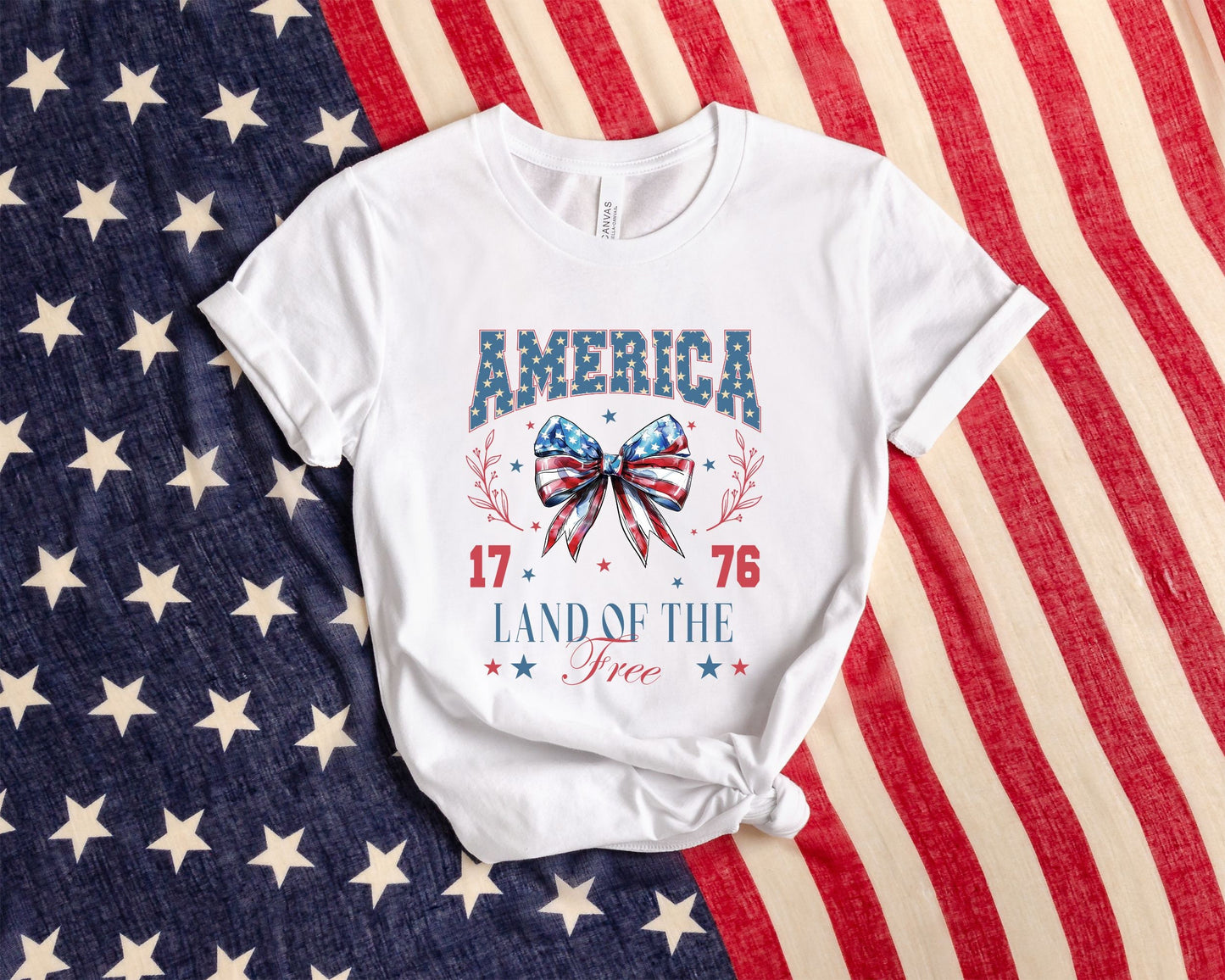 Coquette 4th of July Shirt USA TShirt Summer Shirt Red White and Blue America Womens Fourth of July Patriotic 1776 Bow Graphic Tee – Aesthetic Look · Great Gift For Fans