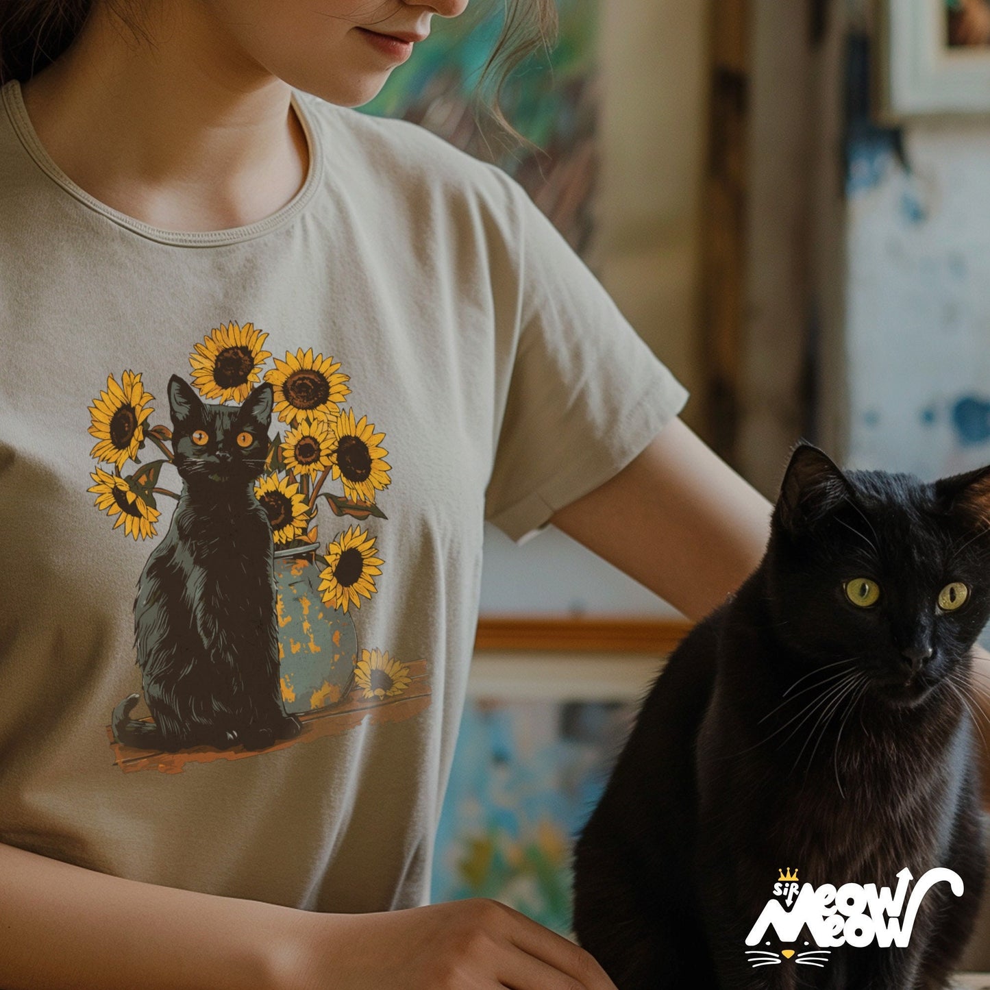Van Gogh Sunflowers Black Cat T Shirt Famous Painting Unisex Shirt Gift for Art Lovers Graphic Tee – Everyday Comfort · Perfect For Daily Wear