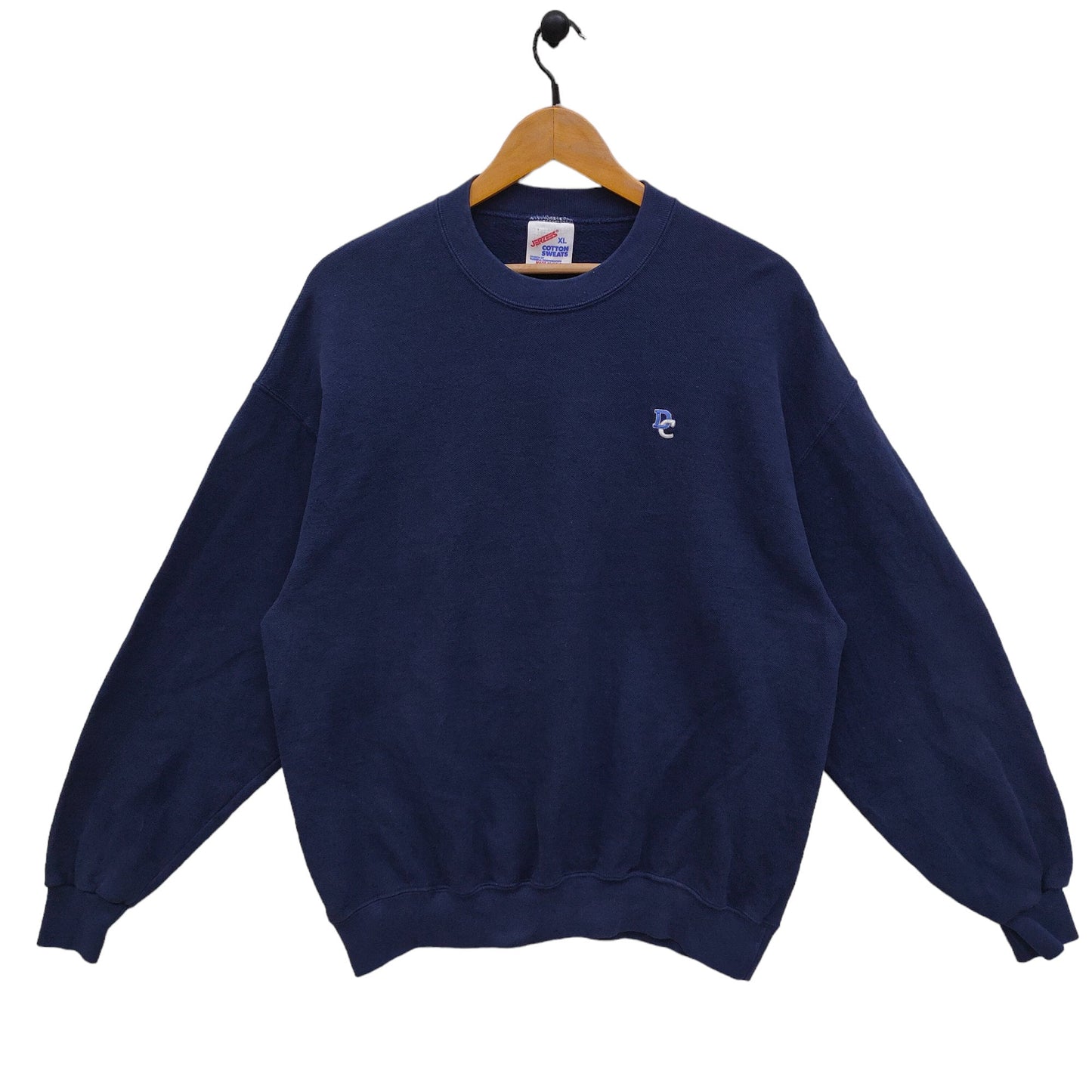 90s DC Crewneck Sweatshirt Vintage Jerzees District of Columbia Embroidery Sweater Jumper Pullover Embroidery Navy Blue Sweatshirt – Aesthetic Look · Top Pick For Any Outfit