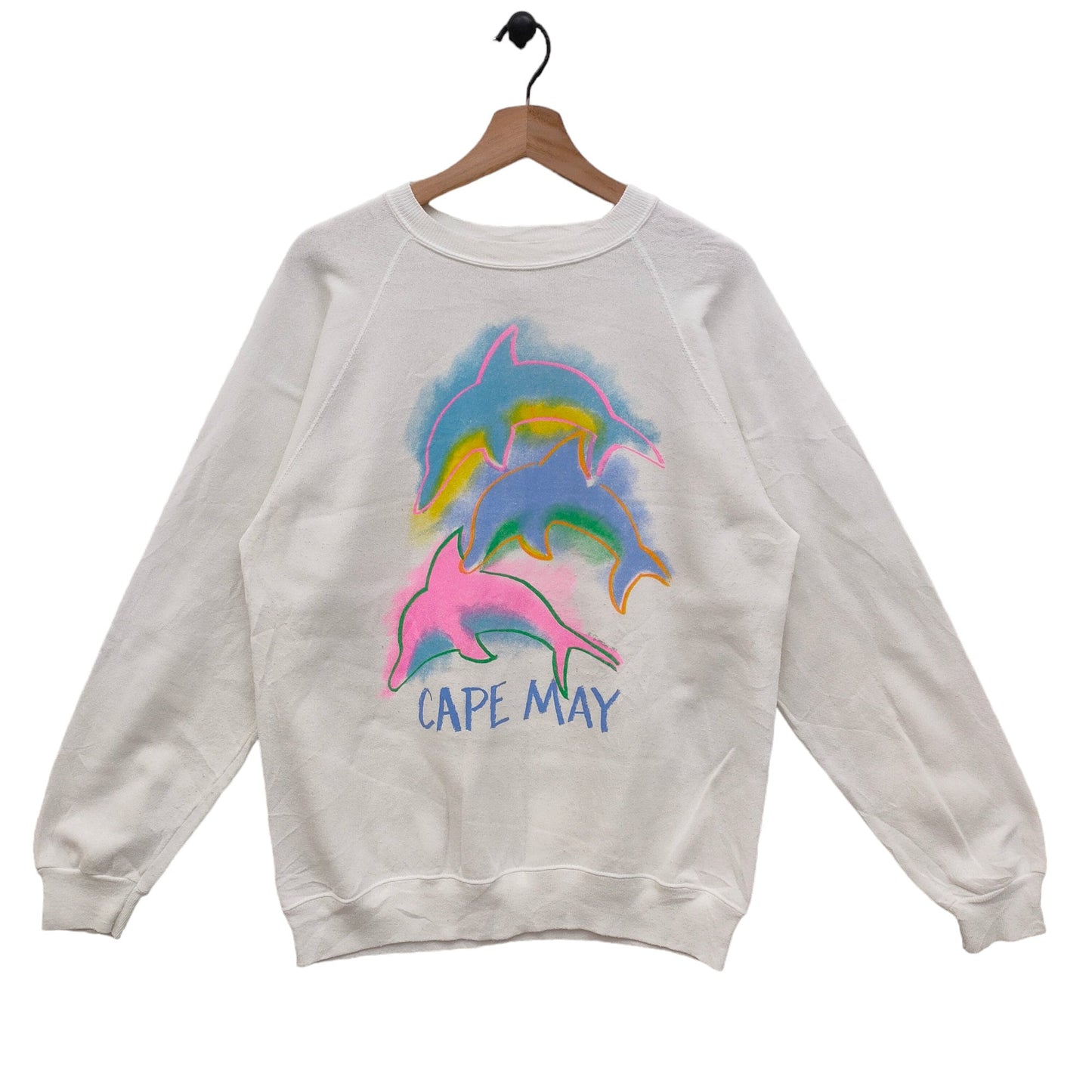 Vtg 90s Cape May Raglan Sweatshirt Vintage Hanes Dolphin Sweater Jumper Pullover Crewneck Animal Graphics White Sweatshirt – Fan Favorite · Great Gift For Fans