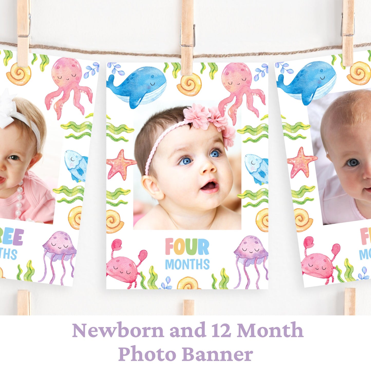Oneder the Sea Photo Banner Under The Sea Party 12 Month Banner 1St Birthday Girl Monthly Photo Banner Sea Birthday Party Milestone UND1 Graphic Tee – Warm & Stylish · Trending Graphic Apparel