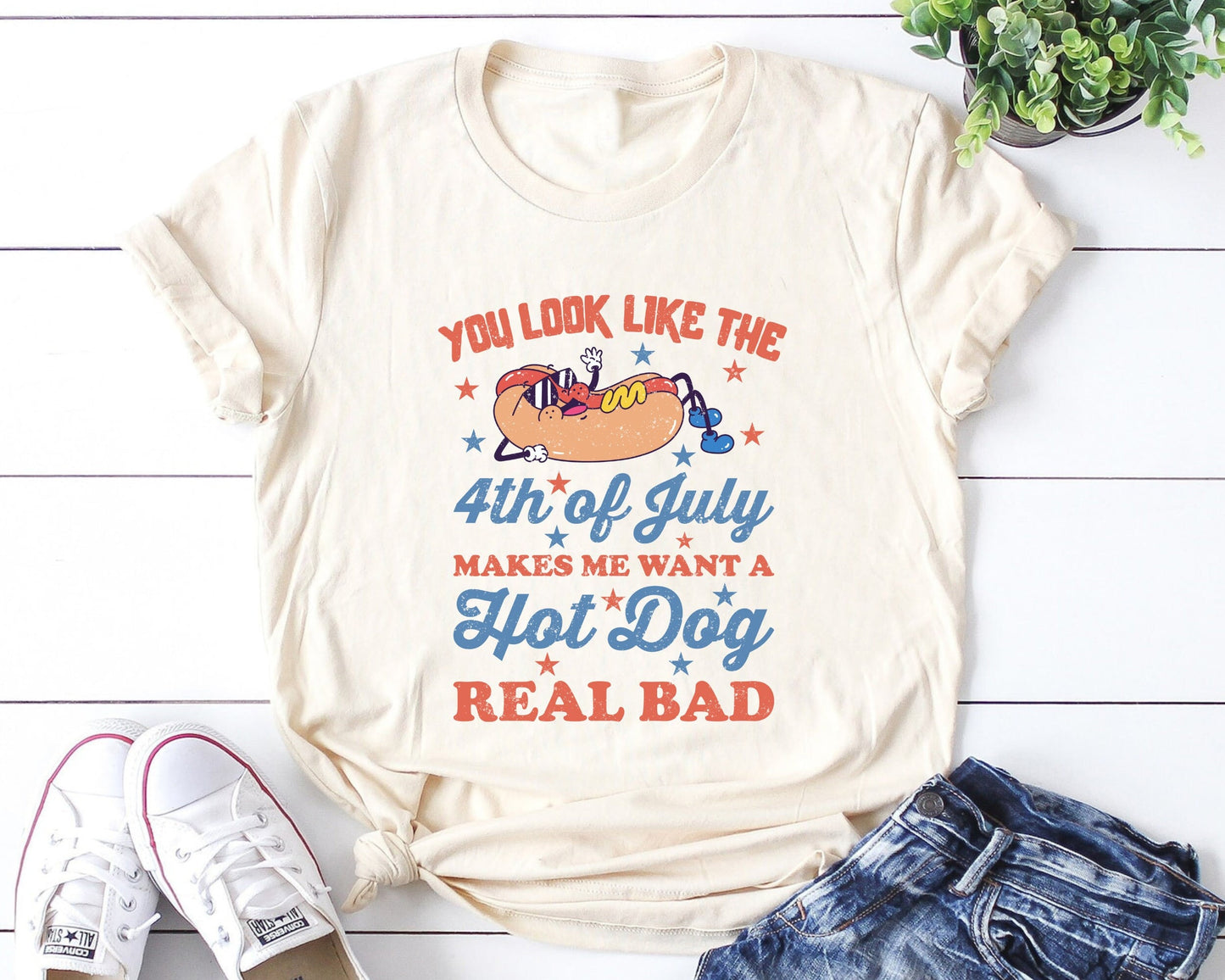 You look like the 4th of july makes me want a hot dog real bad independence day t shirt Graphic Tee – Bold Style · Great Gift For Fans