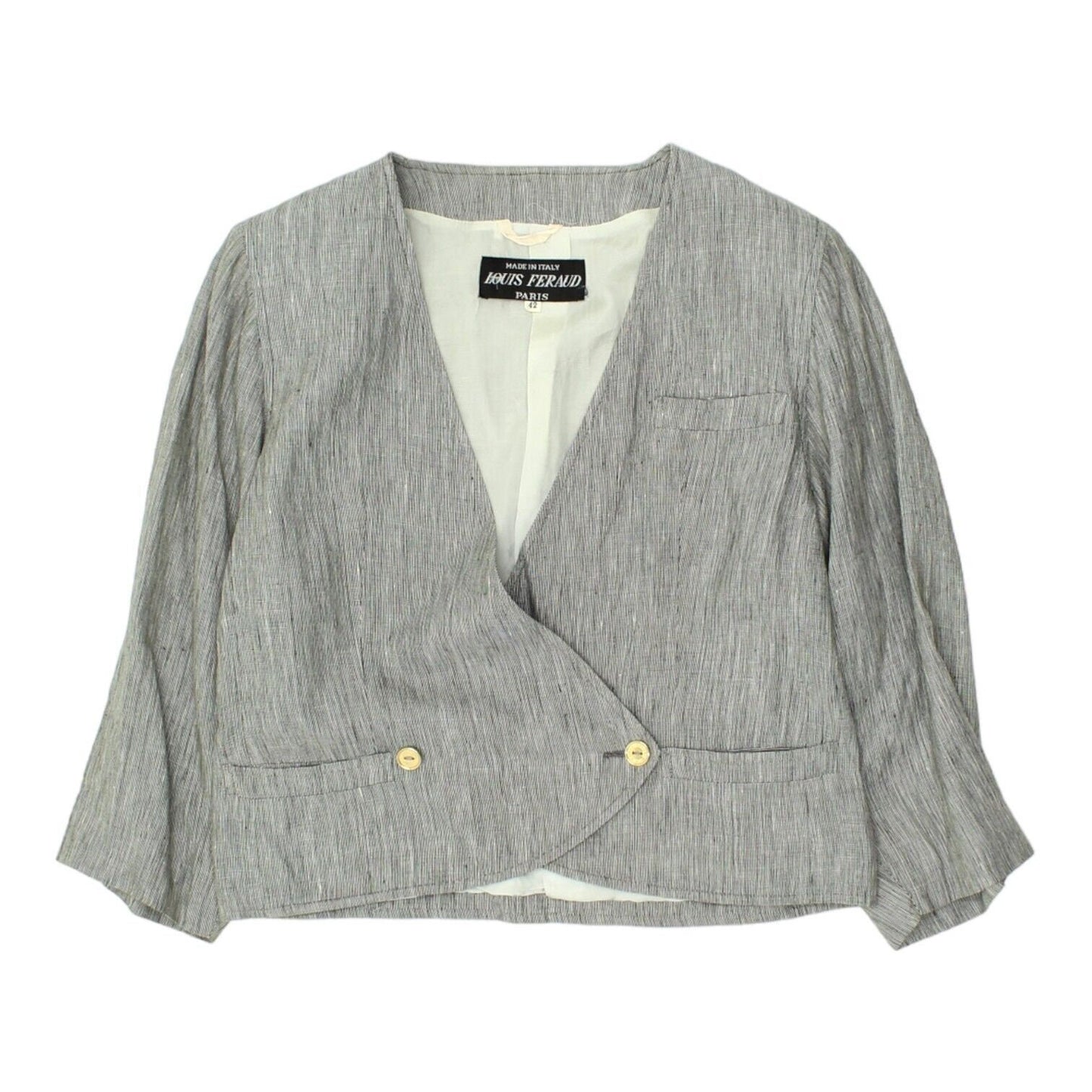 Louis Feraud Womens Grey Collarless Blazer Jacket Vintage High End Designer Graphic Tee – Everyday Comfort · Top Pick For Any Outfit