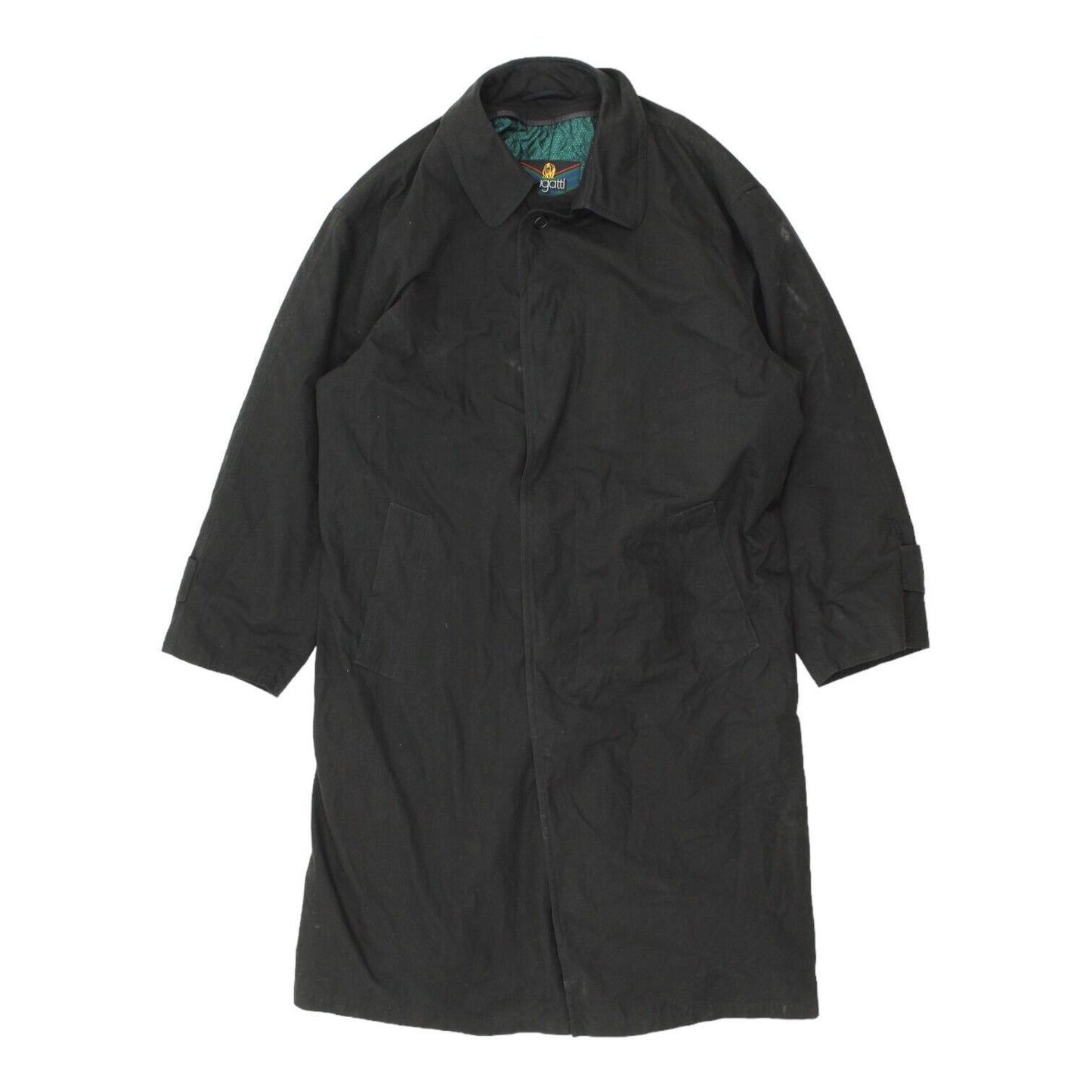 Bugatti Mens Long Black Belted Overcoat Vintage High End Designer Coat VTG Graphic Tee – Bold Style · High-Quality Print