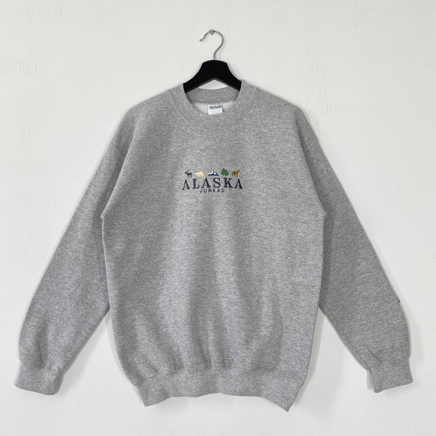 Vintage Alaska Juneau Sweatshirt Juneau Crewneck Alaska National Park Sweater Pullover Eagle Deer Bear Wolf Howling Embroidered Logo Medium Sweatshirt – Premium Graphic · Trending Graphic Apparel