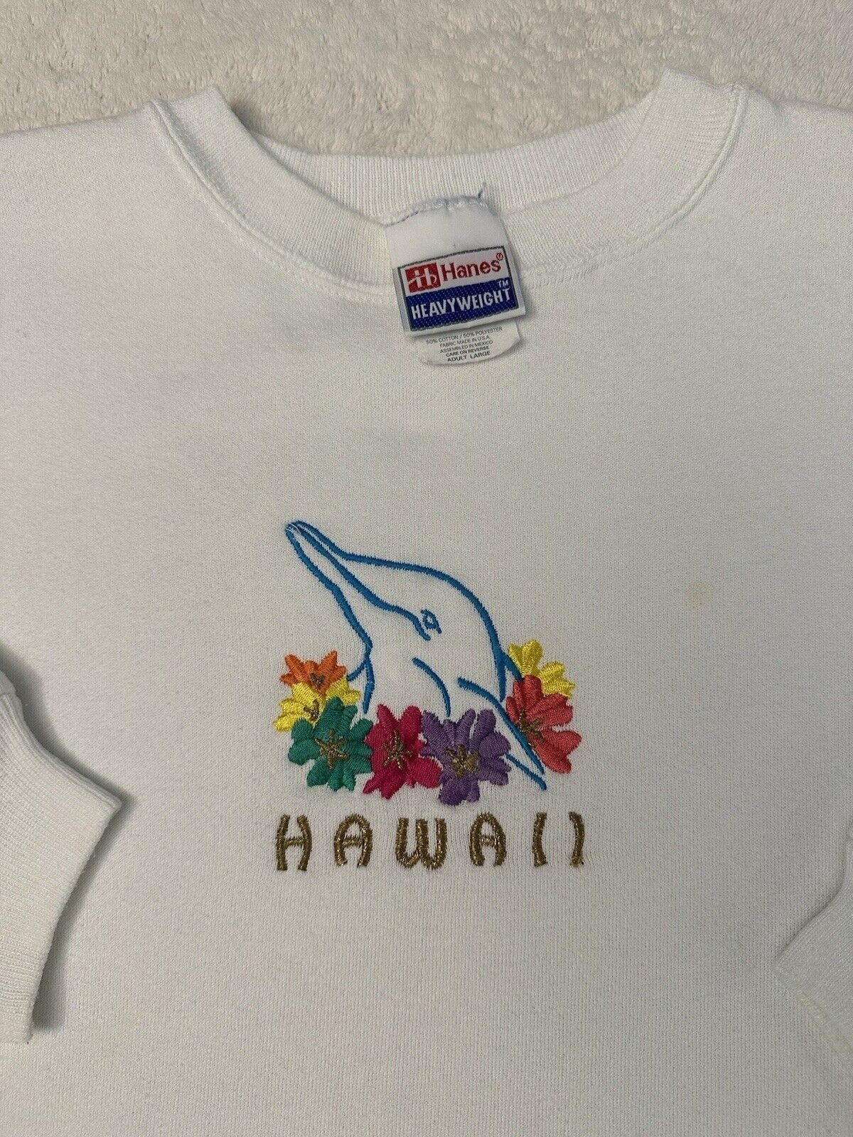 Vintage 1990s 90s Dolphin Hawaii Hawaiian Flowers Embroidered Surf Sweatshirt L Sweatshirt – Cozy Vibes · Great Gift For Fans