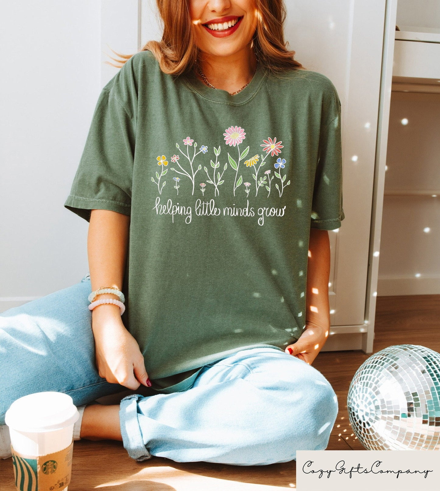 Retro Comfort Helping Little Minds Grow Custom Teacher Shirt Kindergarten Shirt Floral Teacher Shirt Teacher Gift Back To School Shirt Graphic Tee – Aesthetic Look · Perfect For Daily Wear