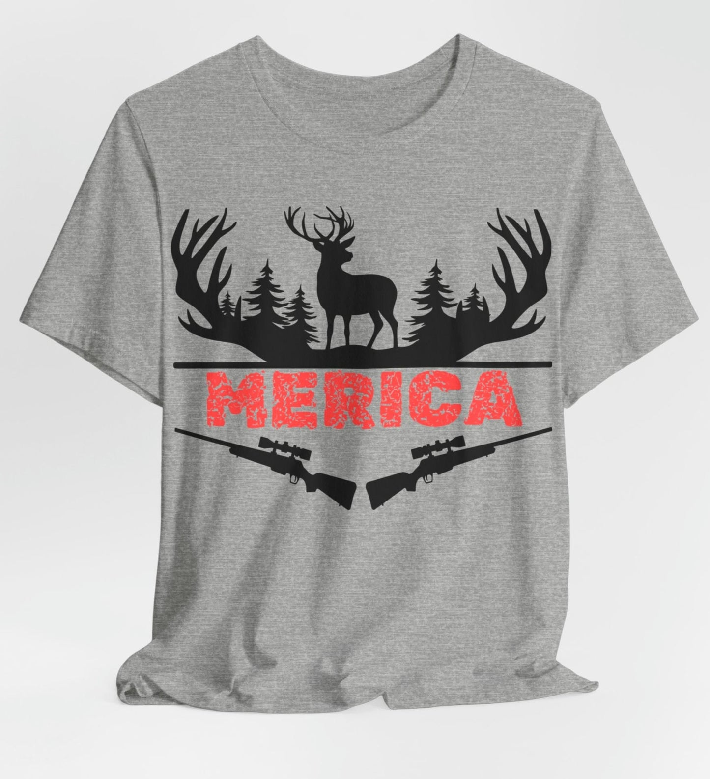 Deer Hunting Shirt USA American Patriotic Gun Hunt T Shirt Gift Hunter Husband Wife High Quality Unisex Jersey Short Sleeve Tee Jersey – Warm & Stylish · Great Gift For Fans