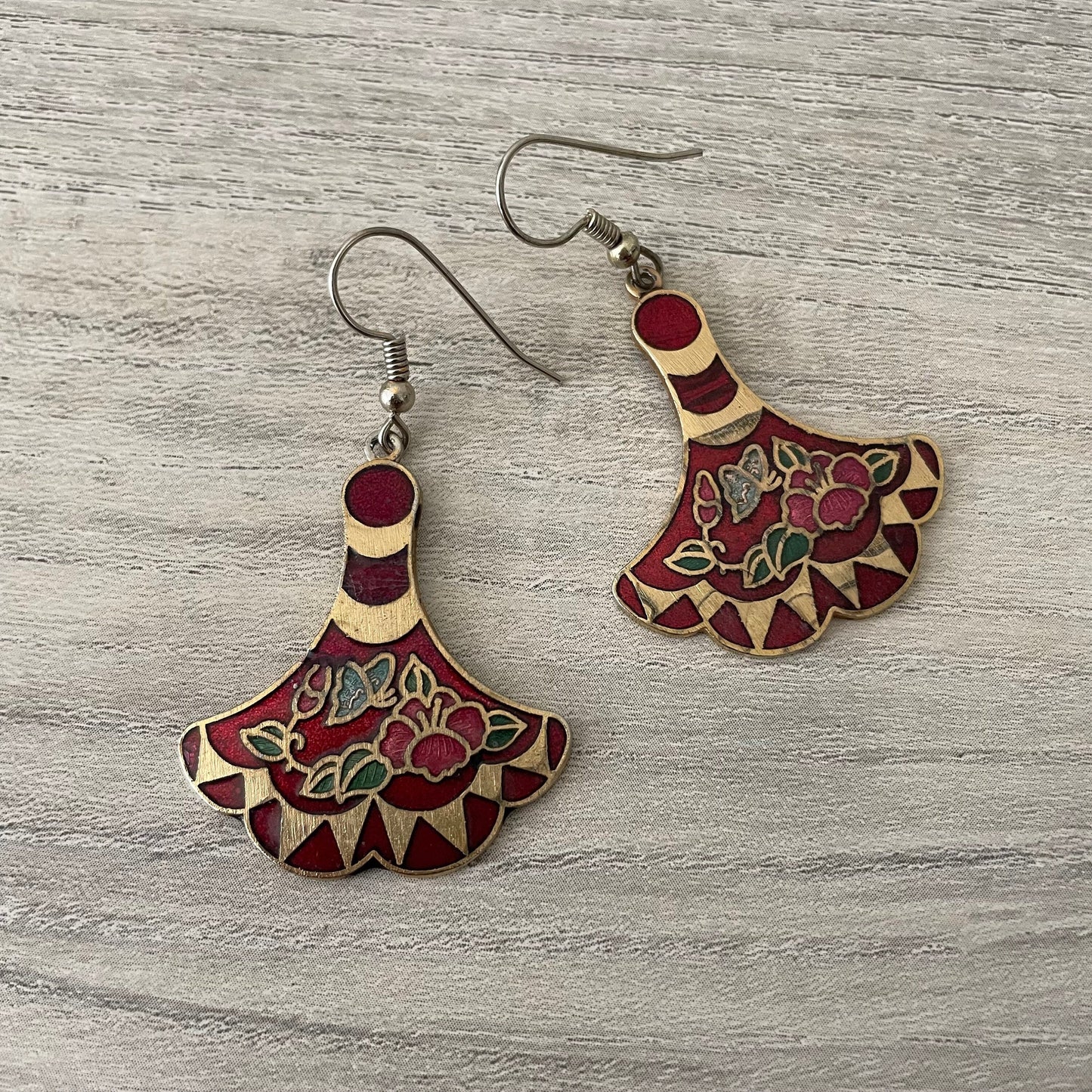 Vintage 80s cloisonne fan earrings with floral butterfly detail Graphic Tee – Cozy Vibes · Perfect For Daily Wear