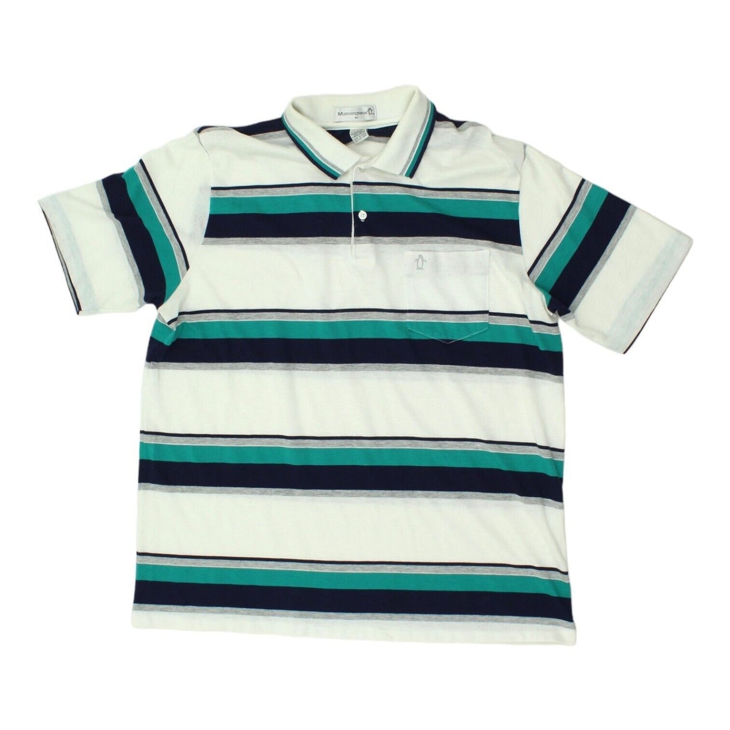 Munsingwear Mens White Striped Polo Shirt Vintage Designer Original Penguin Graphic Tee – Soft Feel · High-Quality Print