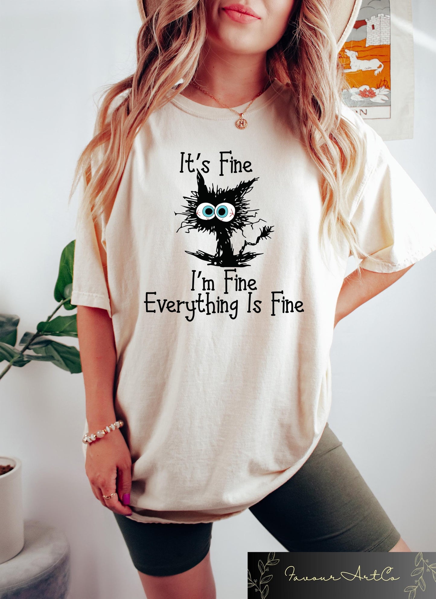 It39s Fine I39m Fine Everything Is Fine Shirt Cute Black Cat Sweater Sarcastic Cat Tee Everything Is Fine Cat Tshirt Funny Gift Cat Lover Graphic Tee – Easygoing Wear · Perfect For Daily Wear